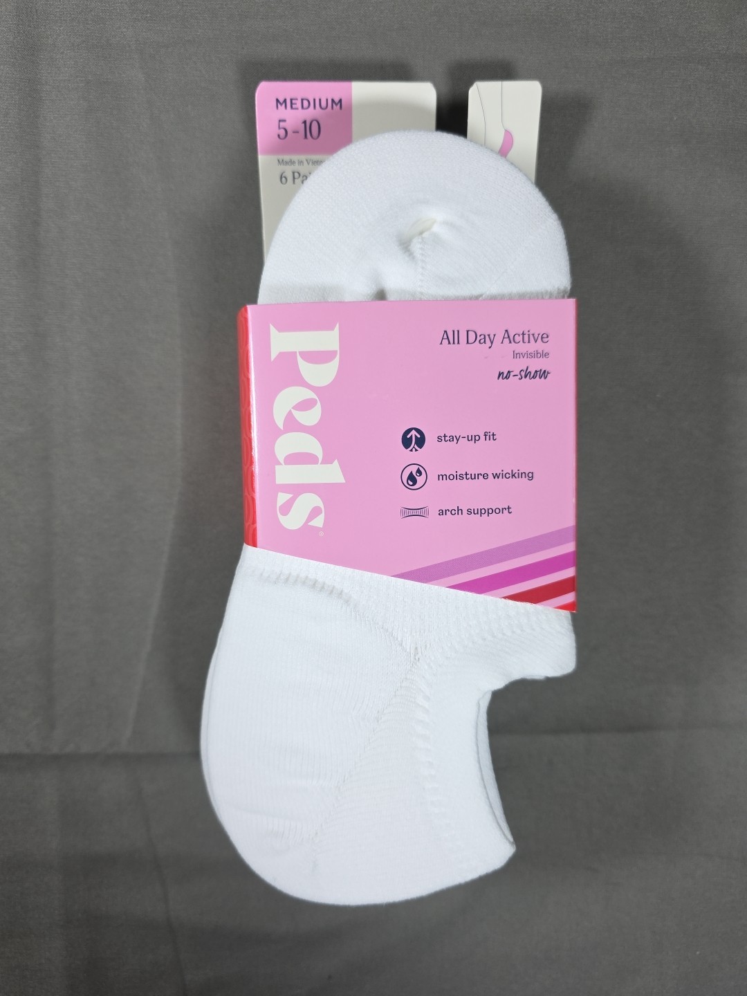 Peds Women’s No Show All Day Active Invisible Socks Medium 5-10 6 Pairs