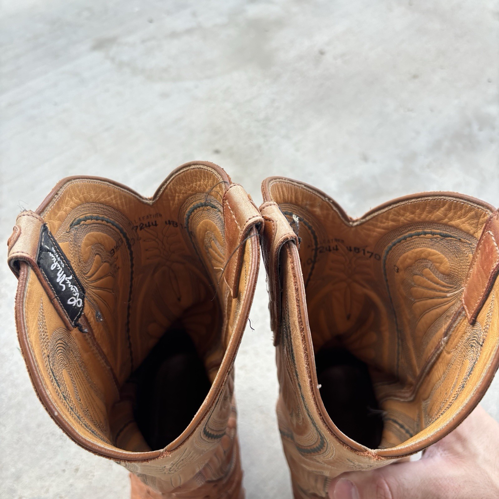 Larry Mahan Full Quill Ostrich Leather Cowboy Boots Cognac Brown Sz 9.5 Vintage