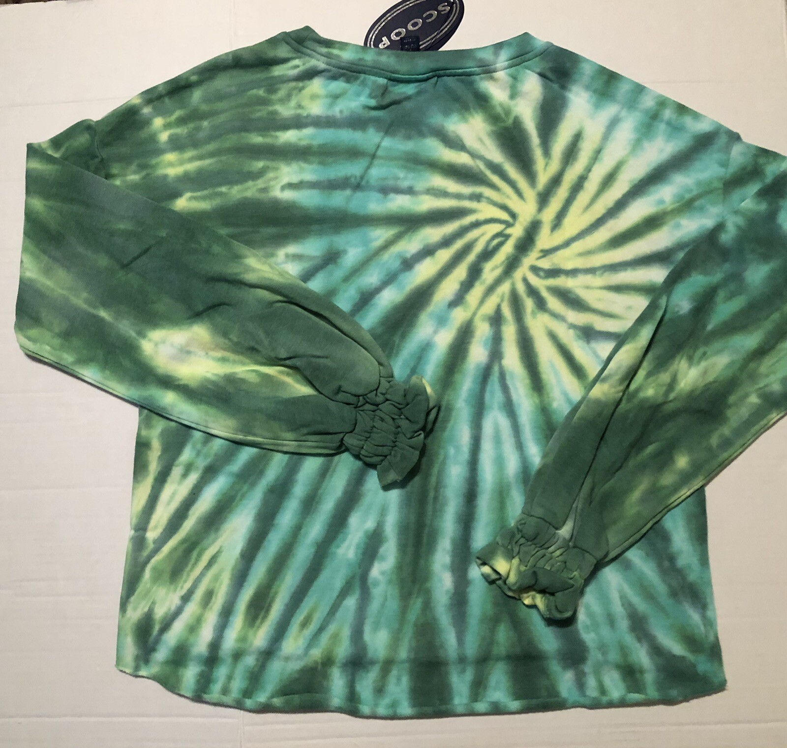SCOOP Smocked Cuff Lightweight Sweatshirt Size large 12-14 Womens Tie Dye New