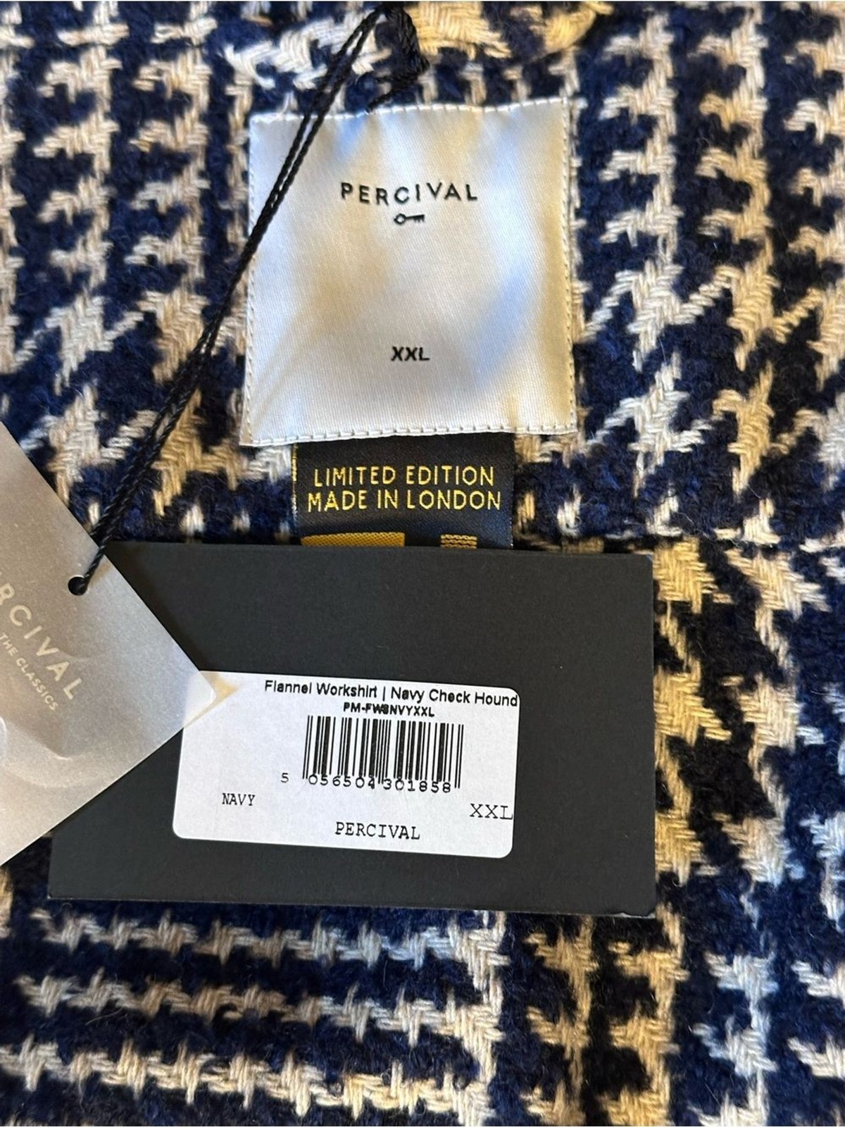 Percival Workshirt Navy Check Houndstooth Limited Edition Made in London XXL