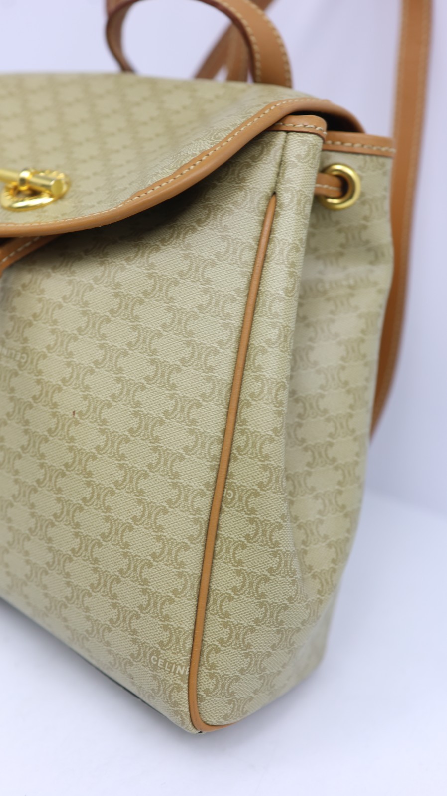 Rare Auth CELINE Vintage Beige Macadam Canvas Backpack – Monogram Rucksack Purse