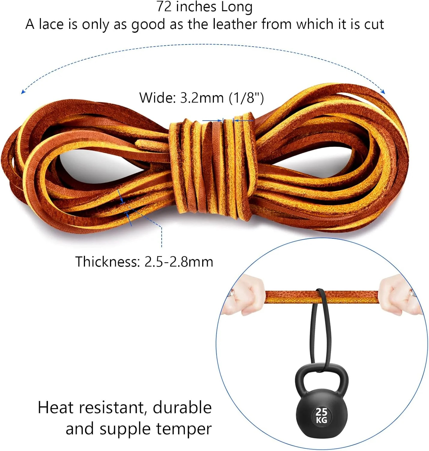 Leather Shoelace Boot Lace Boat Shoe Lacing Kit – 72 Inches Long 3.2mm (1/8″) Wi