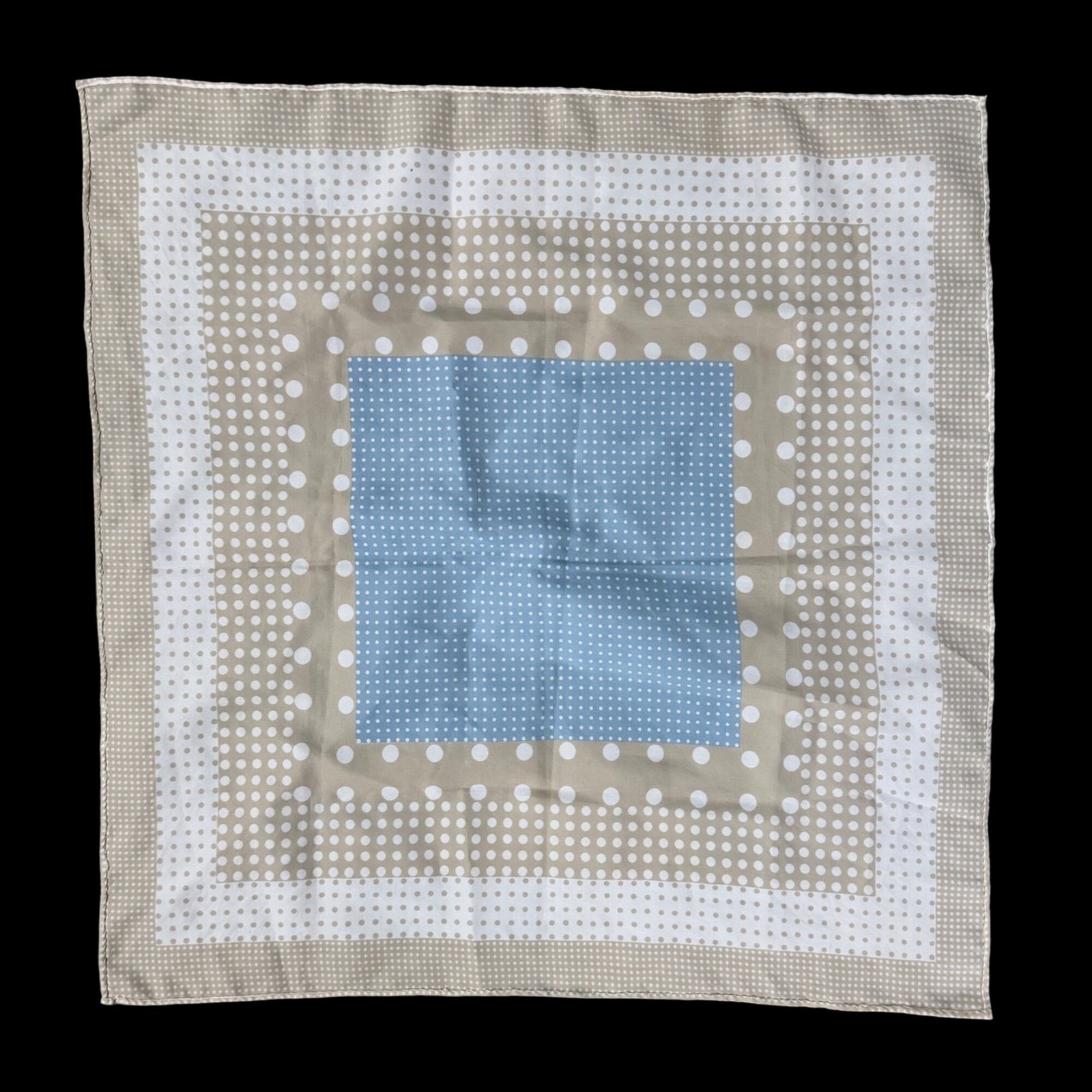Vintage Polka Dot Square Scarf Tan Blue Lightweight Retro Chic 20×20 Inches