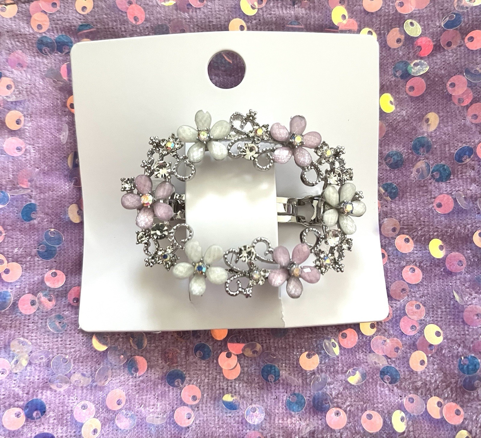 Oval Flower Hair Clip Rhinestone Crystal Color: Light Pink