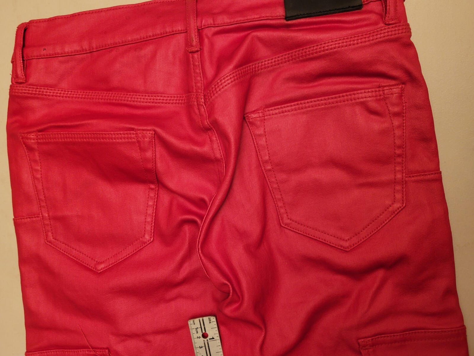 Purple Brand P004 Cargo Flared Jeans Men 30×30 Patent Film Red Designer