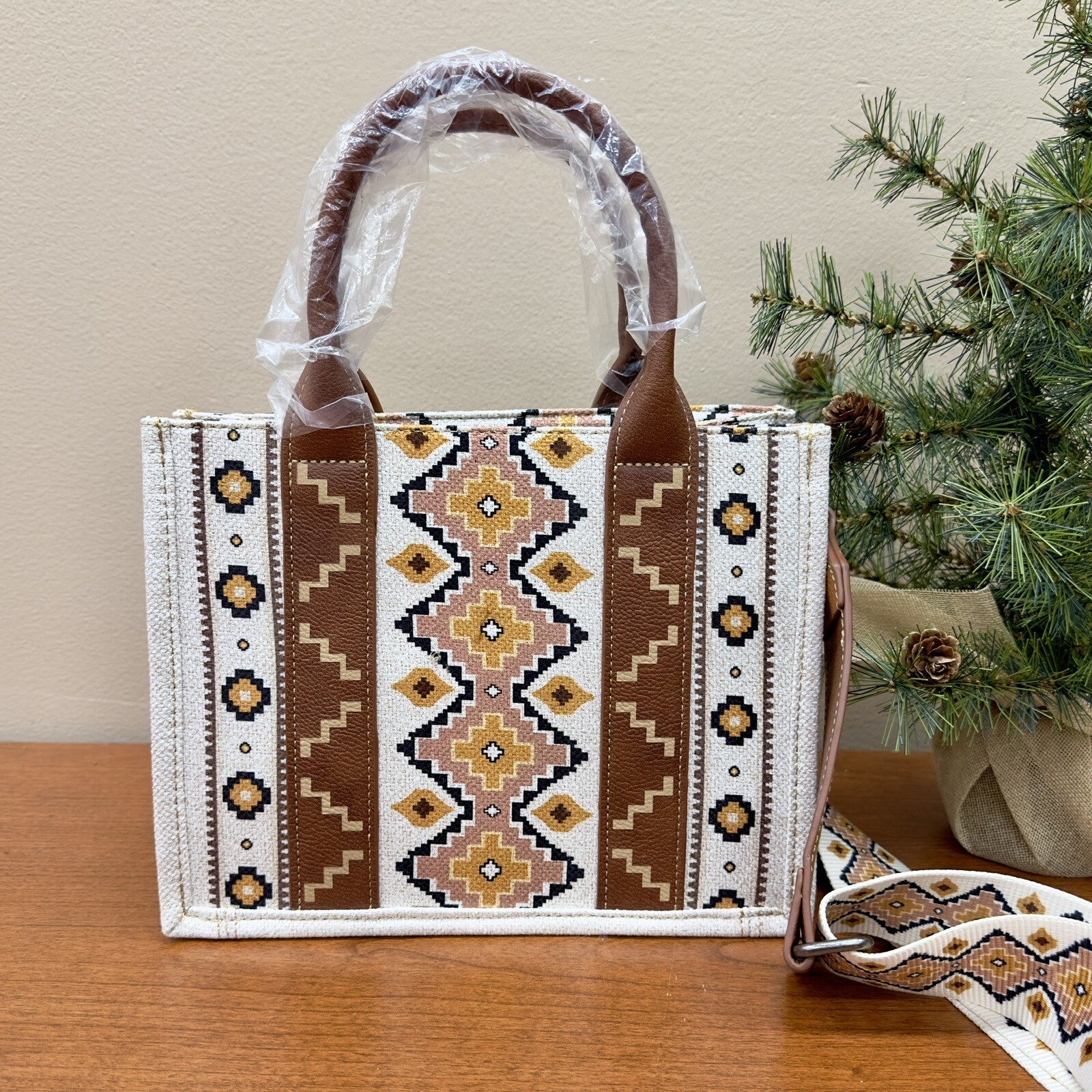 Wrangler Tote Crossbody Aztec Purse Coffee Brown Southwestern Bag NWT