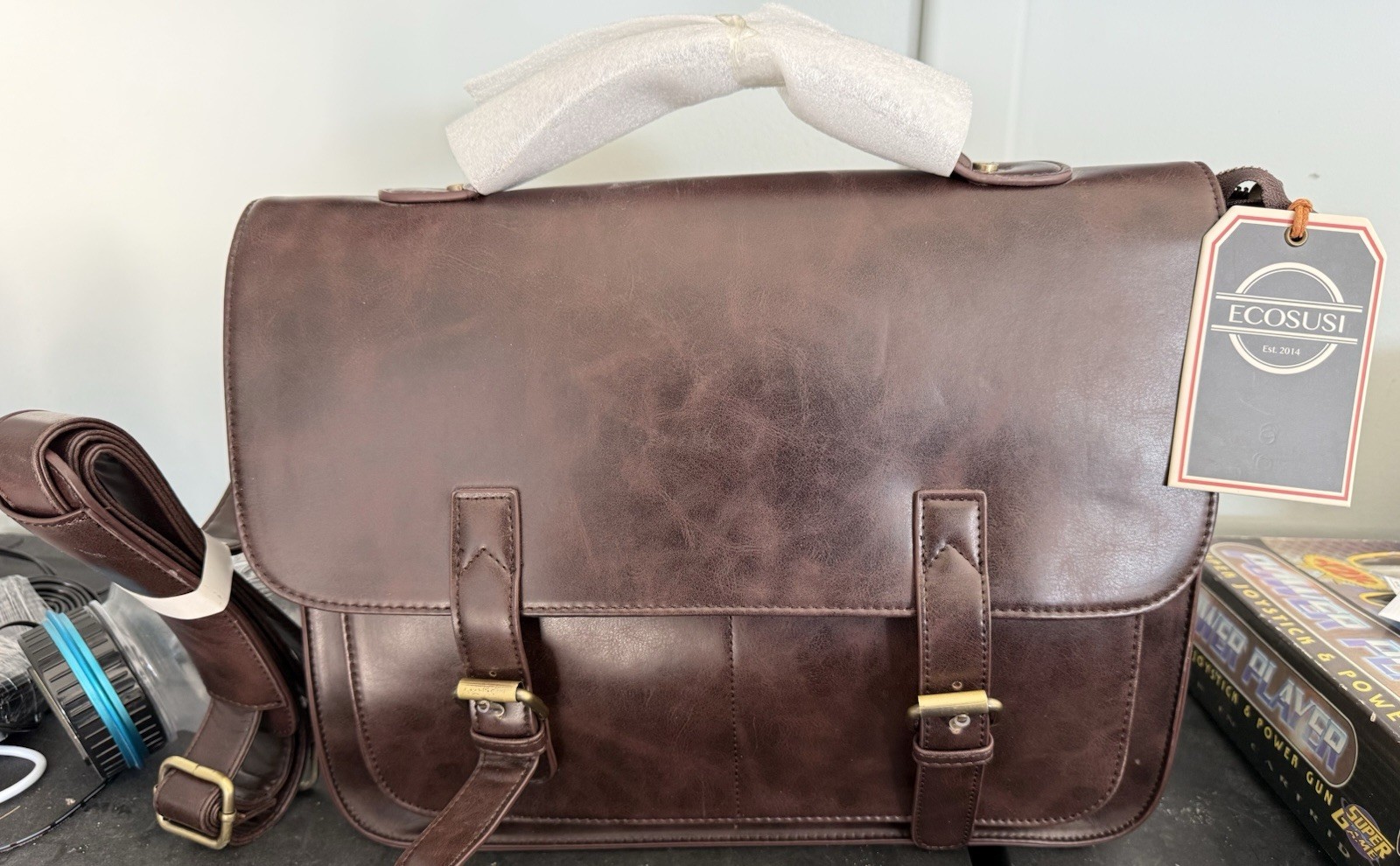 ECOSUSI Briefcase / Messenger Laptop Bag / Vegan BrownLeather / Satchel Backpack
