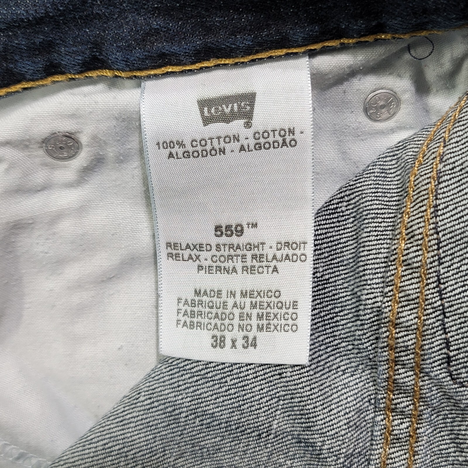 Levis 559 Jeans Mens 38×34 Blue Relaxed Straight Leg Denim Vintage Casual
