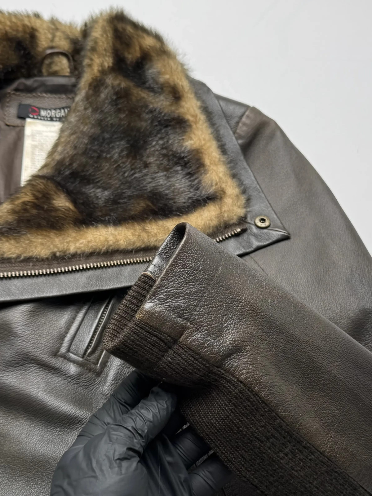 Morgan De Toi Vintage Real Leather Faux Fur Collar Biker Jacket Women’s Size S
