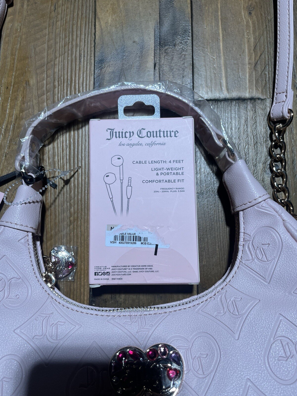 Pink Clay Glitzed Out Hobo Juicy Couture Nwt Free JC Earbuds