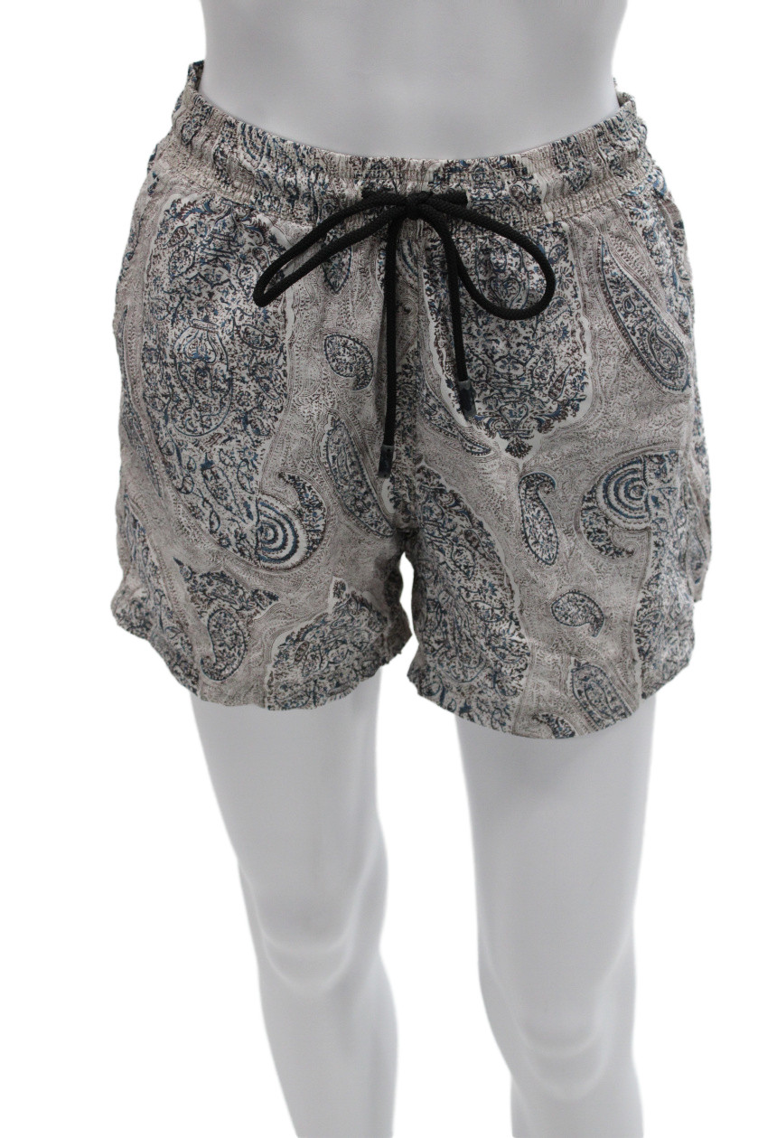 Etro Mens Beige Paisley Drawstring Beach Shorts 100% Polyamide Size S