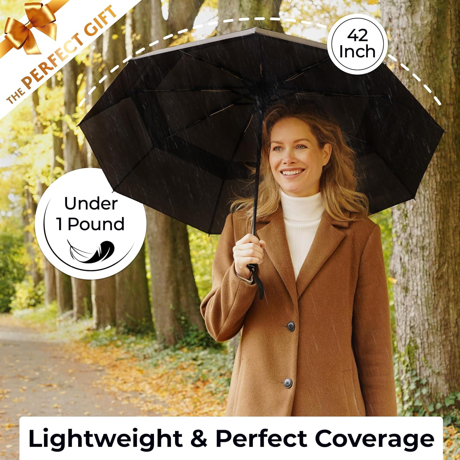Strongest Windproof Travel Umbrella (Compact, 100MPH Wind-Tested), Light, Portab