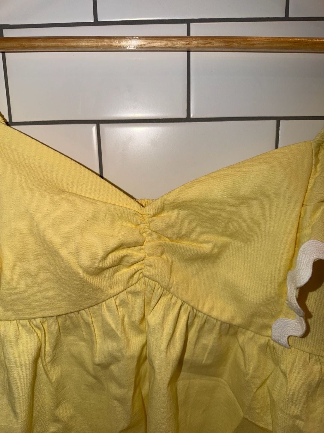 THIRTY/THIRTY L.A. Yellow Ruffle Sleeve Smocked Peplum Top