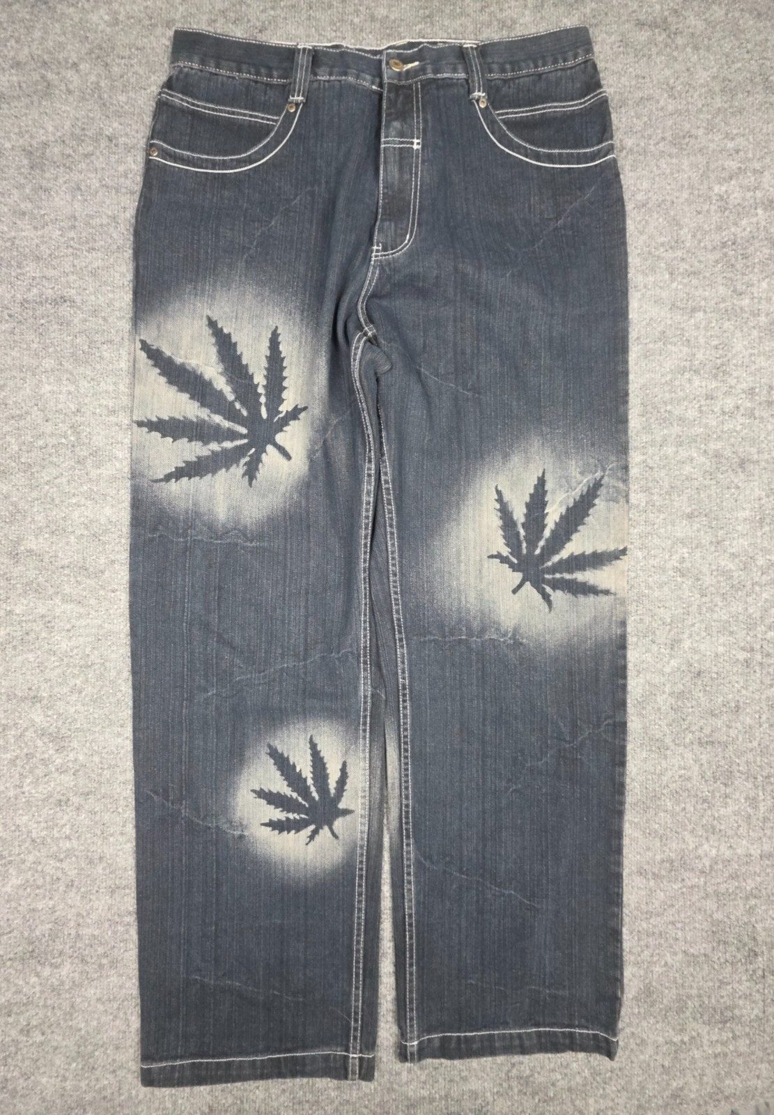 Vintage MUKA Baggy Jeans Men’s 38 x 32 (FITS 36 x 32) Weed Graphic 100% Cotton
