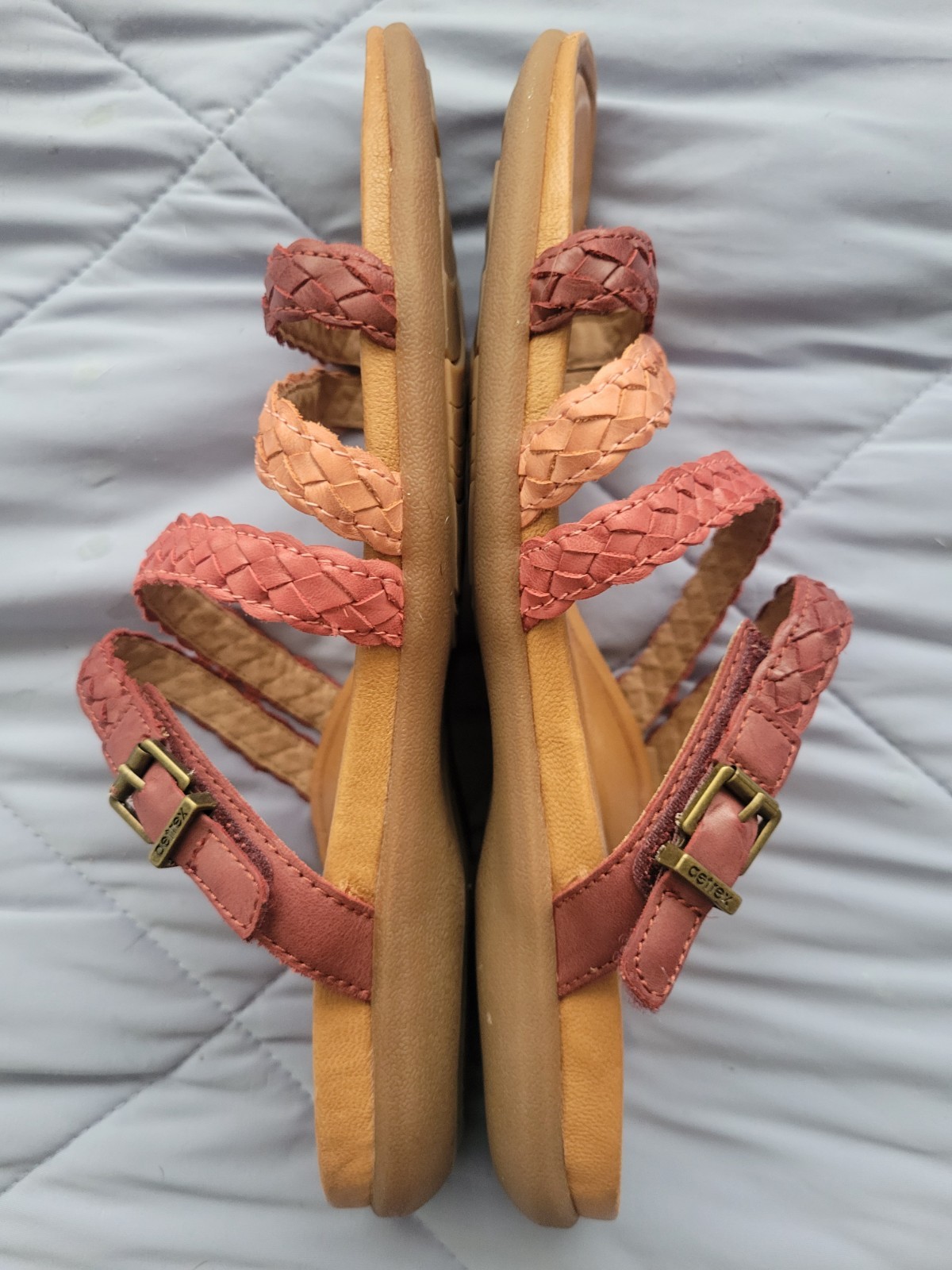 Aetrex Brielle Red Pink Braided Leather Strap Slide Sandals Size 40 US 9 – 9.5