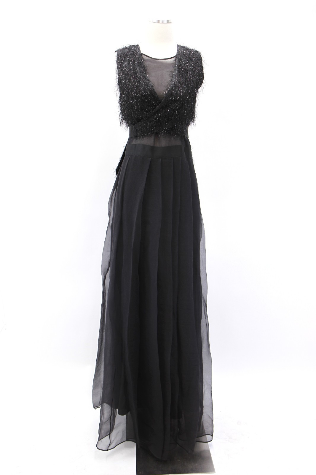 NWT$3795 Brunello Cucinelli 2In1 100% Silk Chiffon Gown W/Shiny Fringe Vest A181