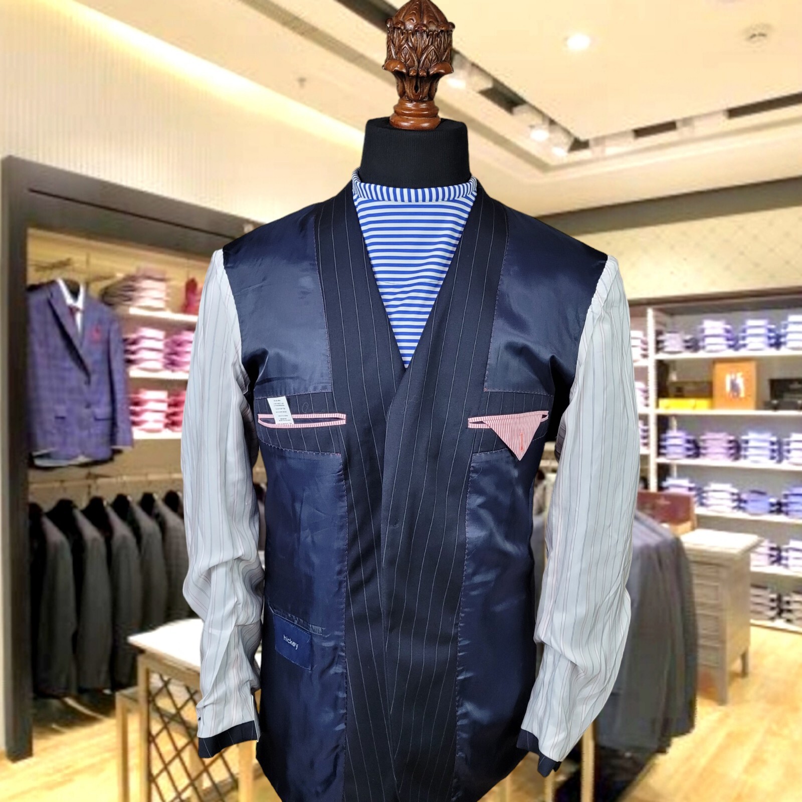 Hickey Freeman 100% Worsted Wool Navy Blue Blazer Mens 44L Sport Suit Coat