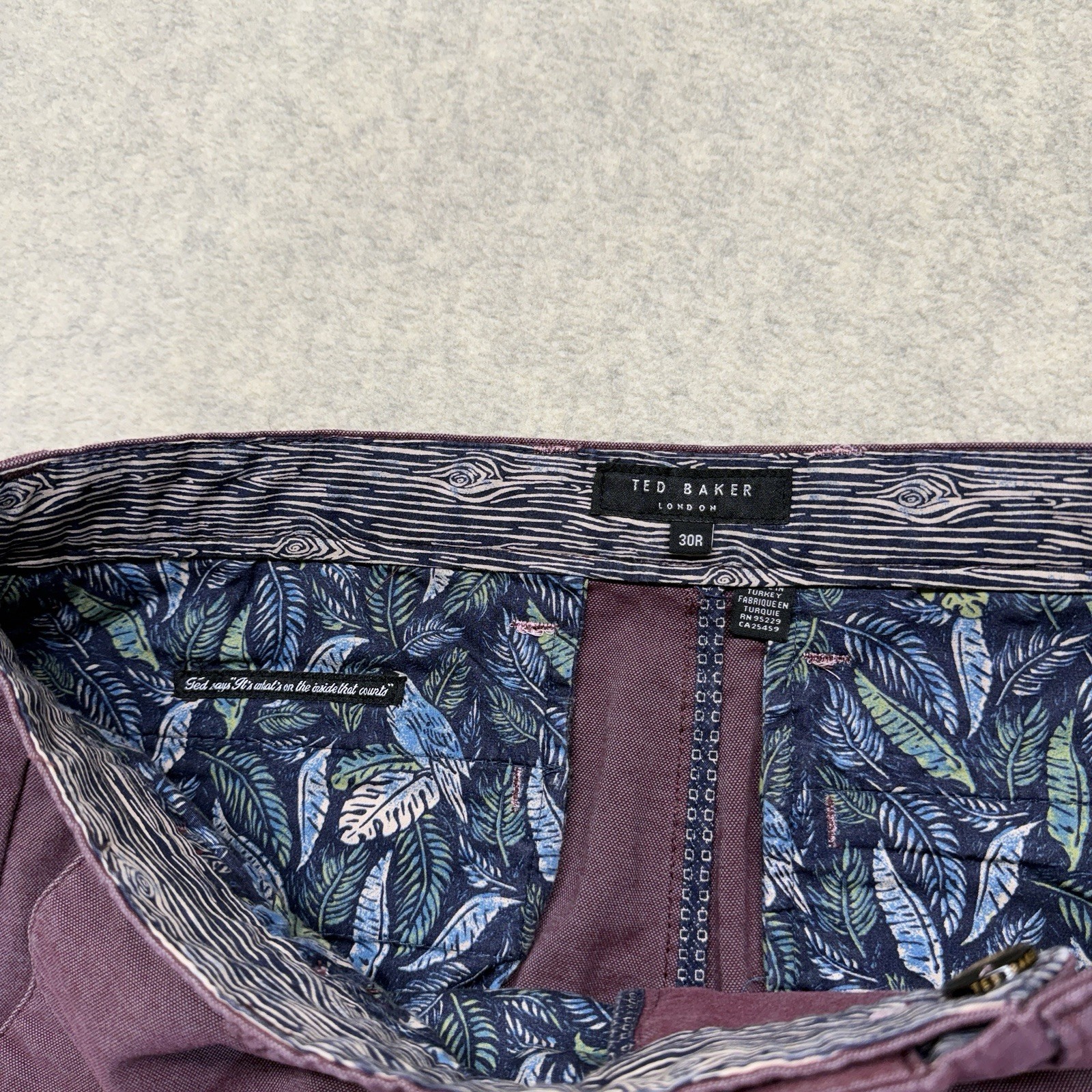 Ted Baker London Mens Chino Pants 30R Purple Slim Fit Cotton Stretch