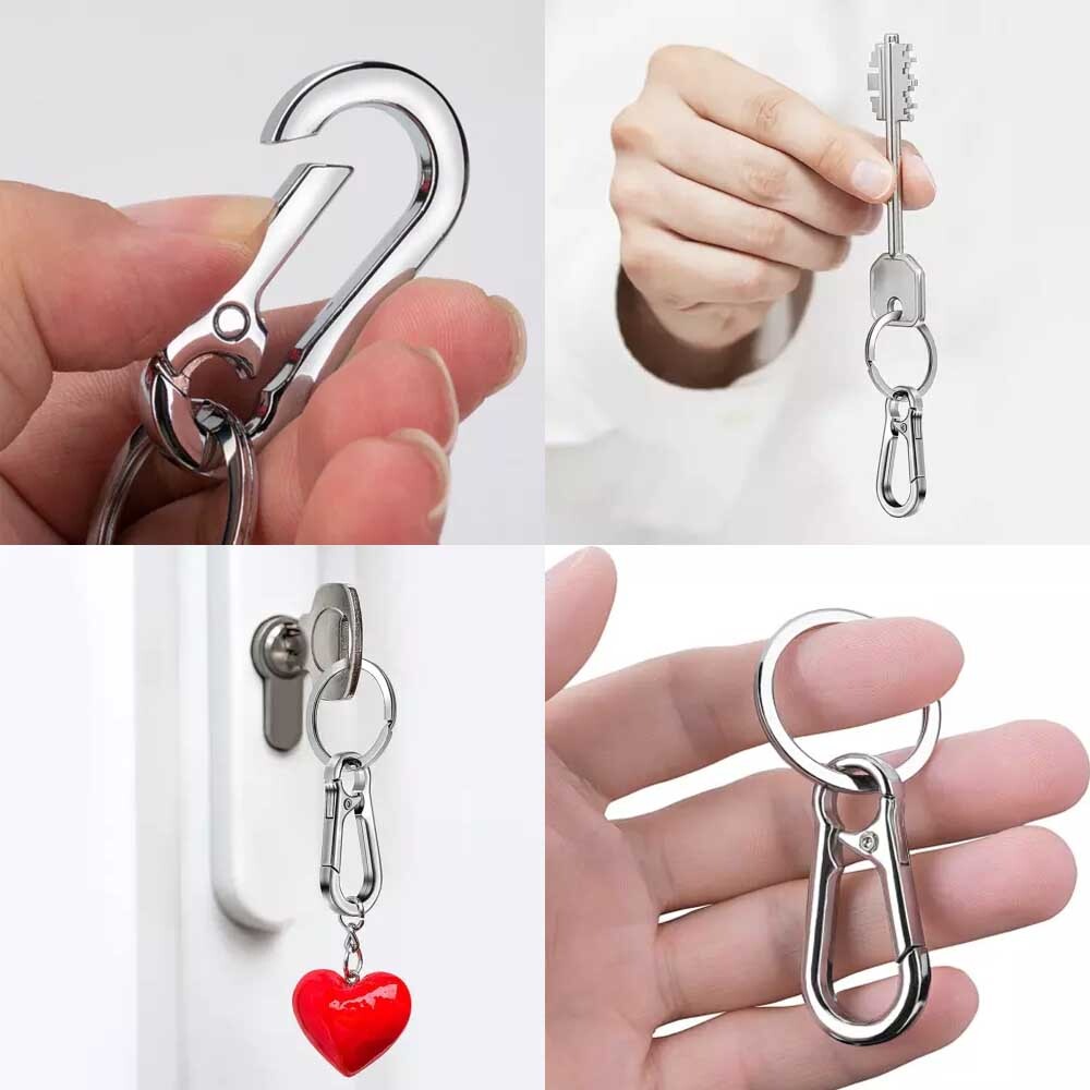 12PCS Keychain Key Ring Carabiner Clip Keyring Chain Fob Holder Silver Metal USA