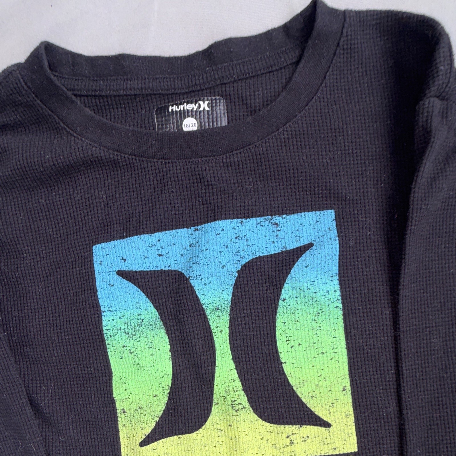 Hurley Men’s Logo Graphic Crew Neck Long Sleeve Cotton T-Shirt XL Black