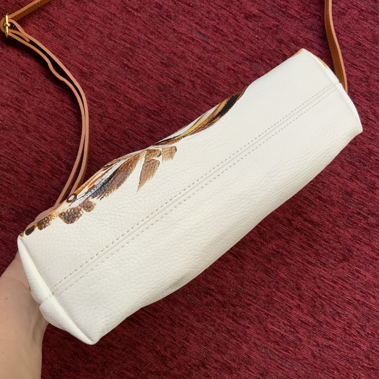 New Valentina Hand Painted Leather Crossbody Bag Floral Ivory Brown Italy