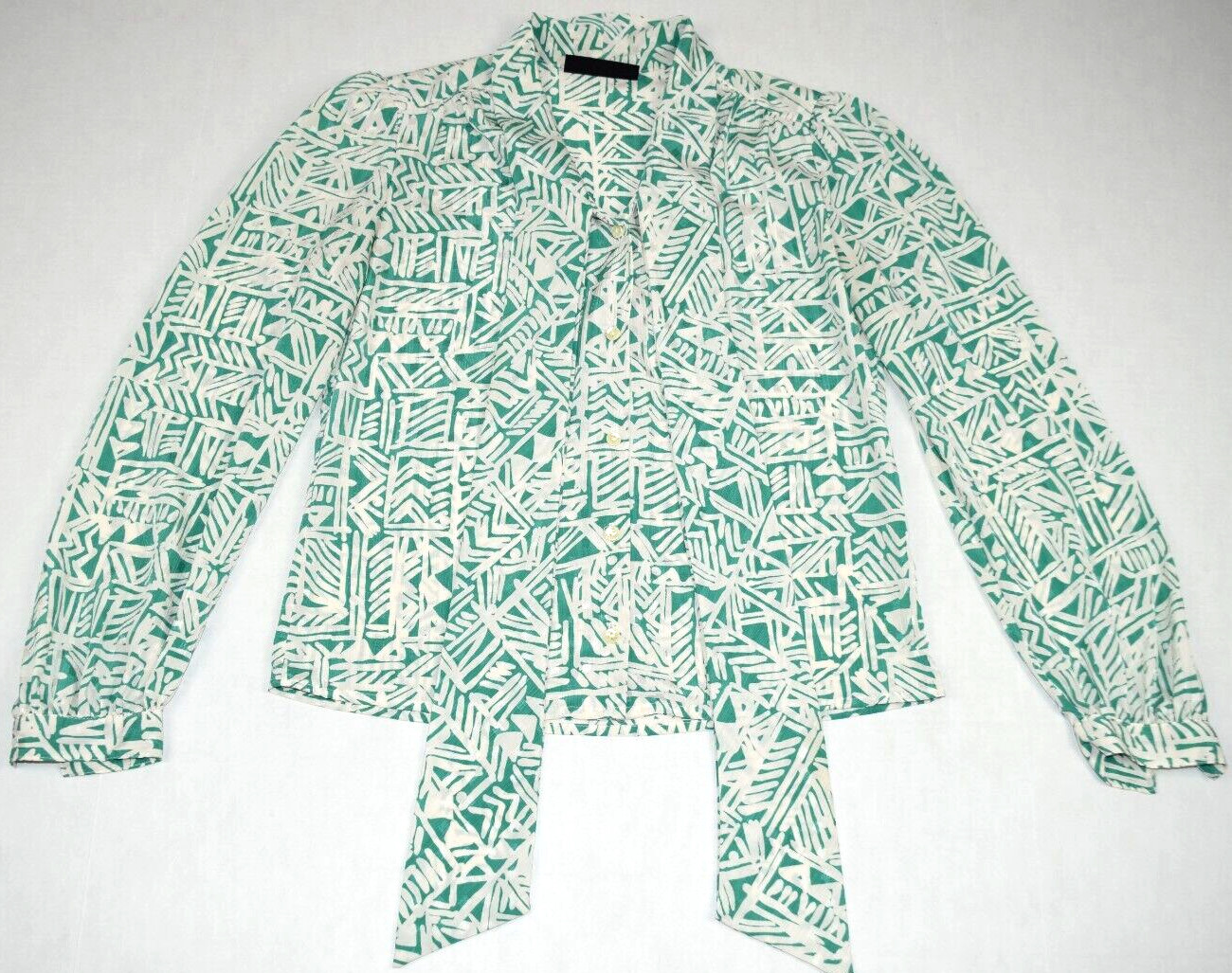 Vintage Garey Petites Blouse Top Size S 80s Semi Sheer Emerald Green Neck Tie