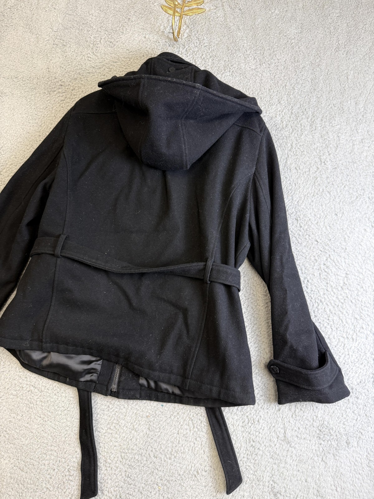 Braetan Jacket Womens Medium Black Hooded Belted Waist Tie Zip Lined Coat Winter