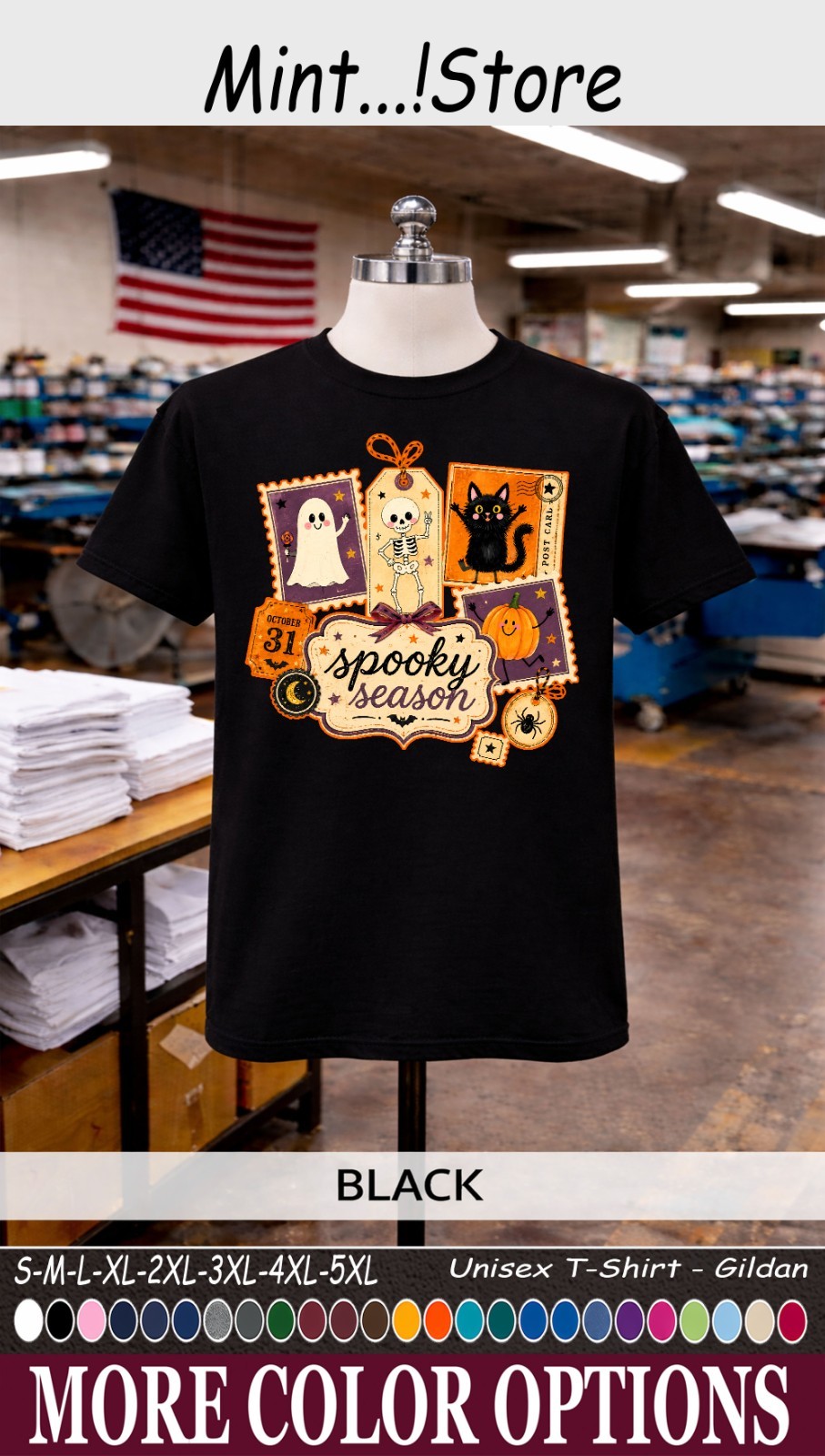 Spooky Season Halloween Shirt, Vintage Ghost Skeleton Black Cat Unisex Tee