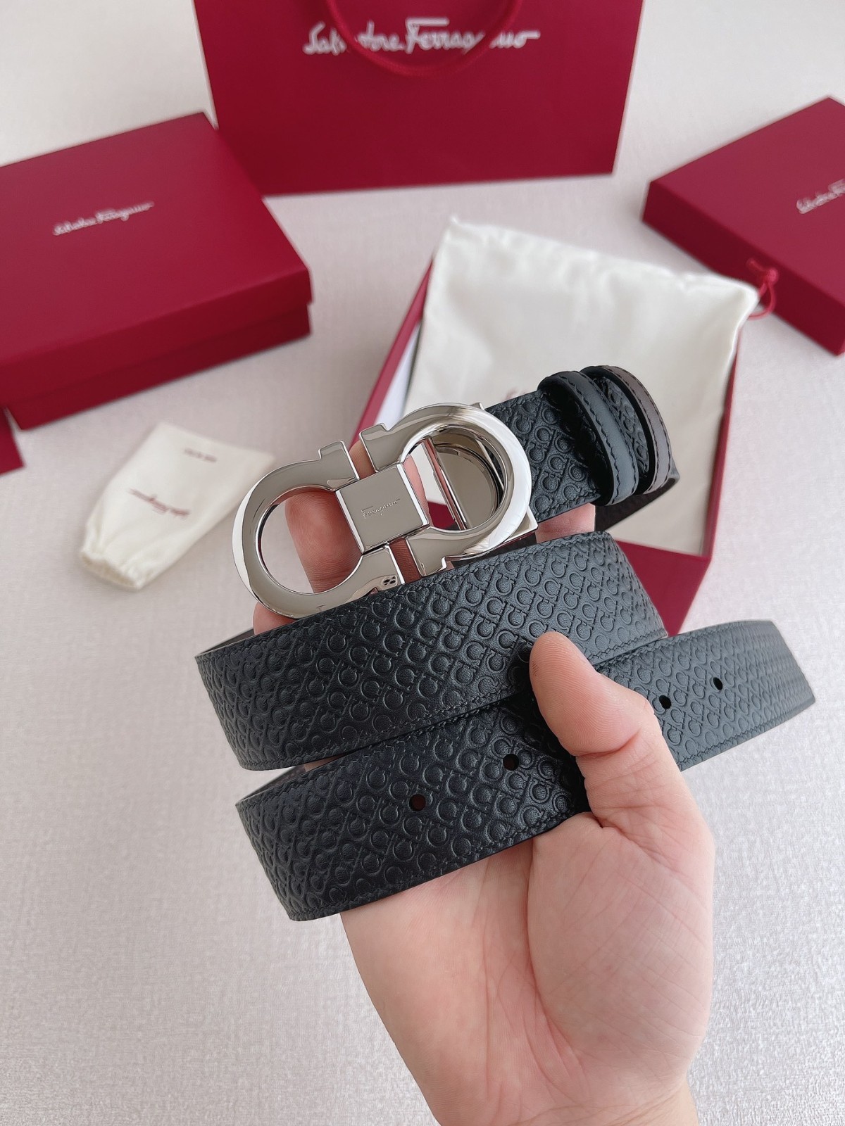 Reversible Black/Brown Authentic FERRAGAMO Belt MEN width 3.5cm/1.38inch