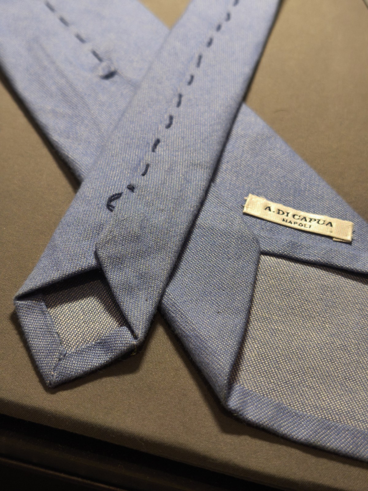 A. Di Capua Napoli – Cotton Tailored Tie Solid Color Blue Jeans
