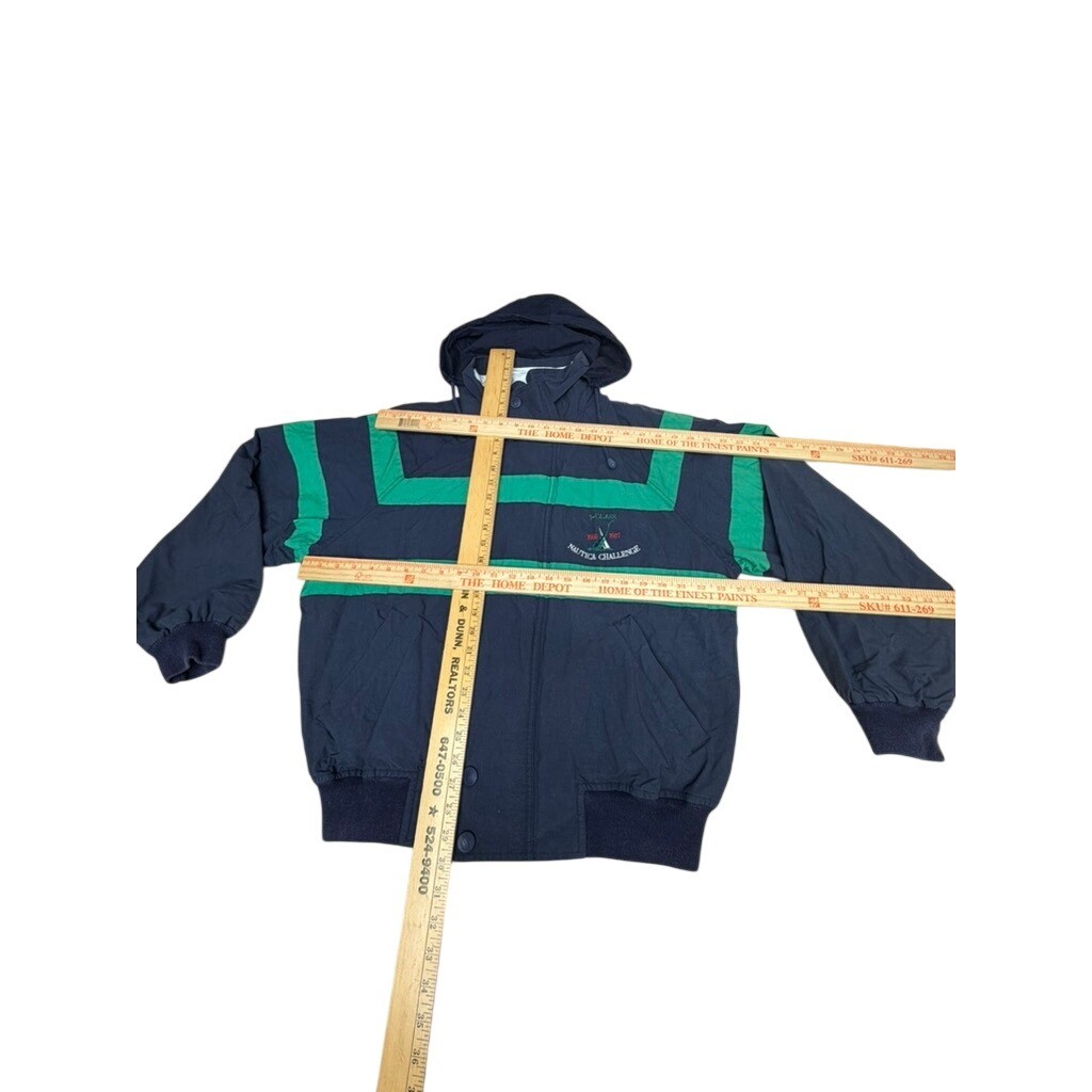 Nautica Challenge J-Class Sailing Jacket Mens Large Navy Green Vintage Hooded