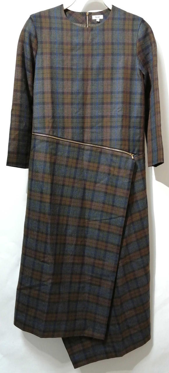 Scye Checked Asymmetric Dress S Cotton Check Dress with Puff Sleeves