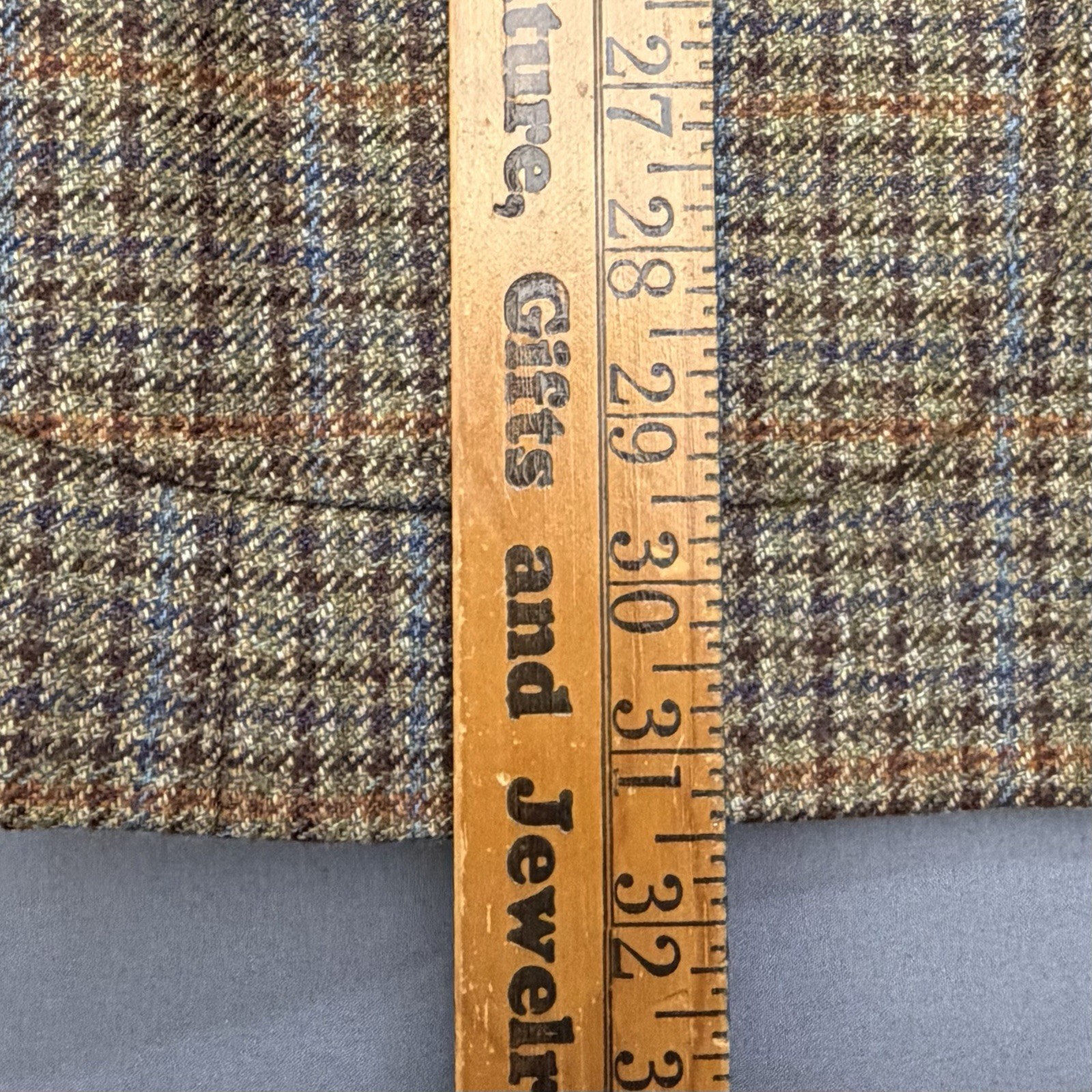 KROON Men’s 44L Brown Plaid 100% Virgin Wool Sport Coat Elbow Patch Blazer