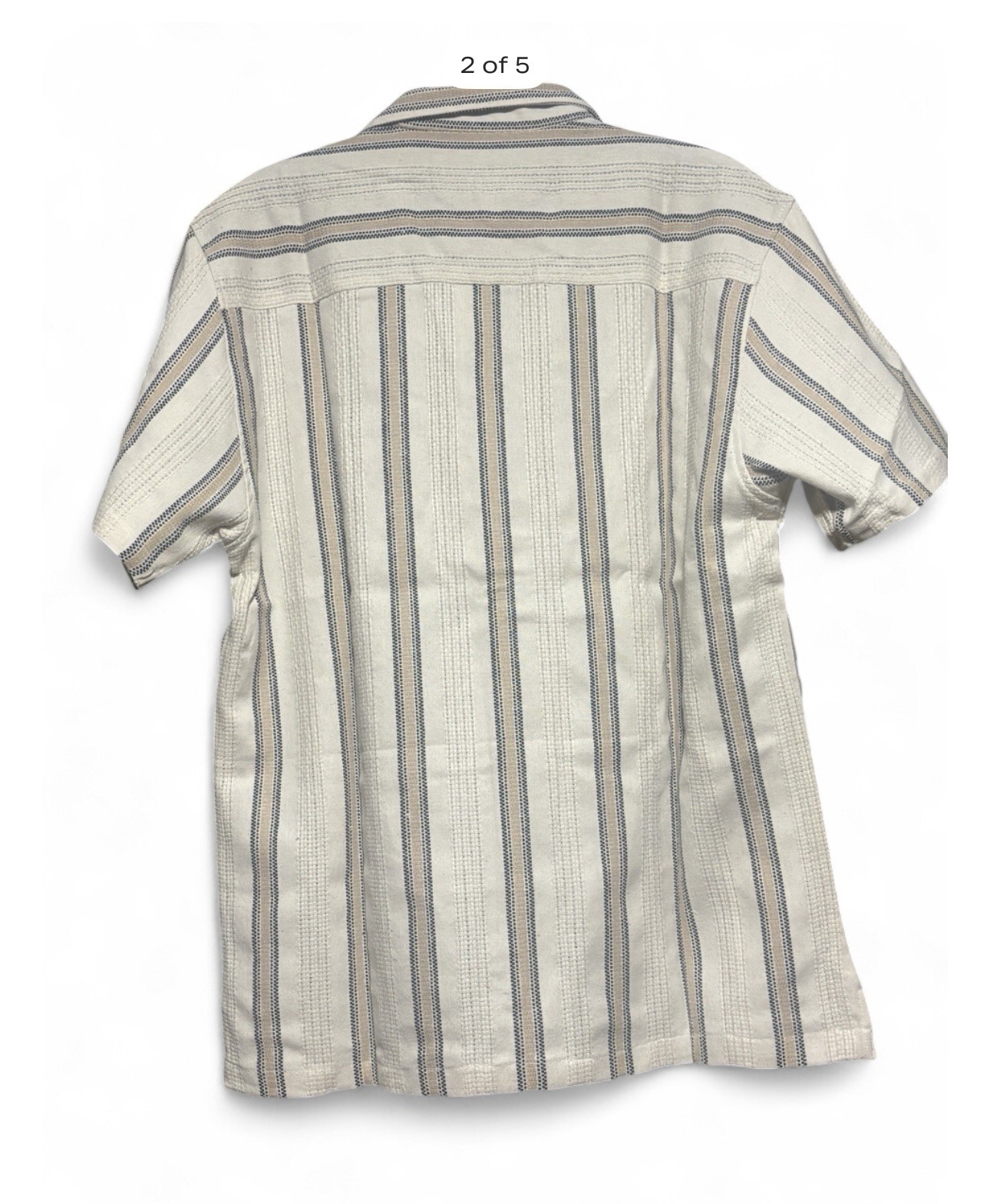 Reverse Threads Men’s L Regular Woven Striped Beige/Blue Short Sleeve Button-Up