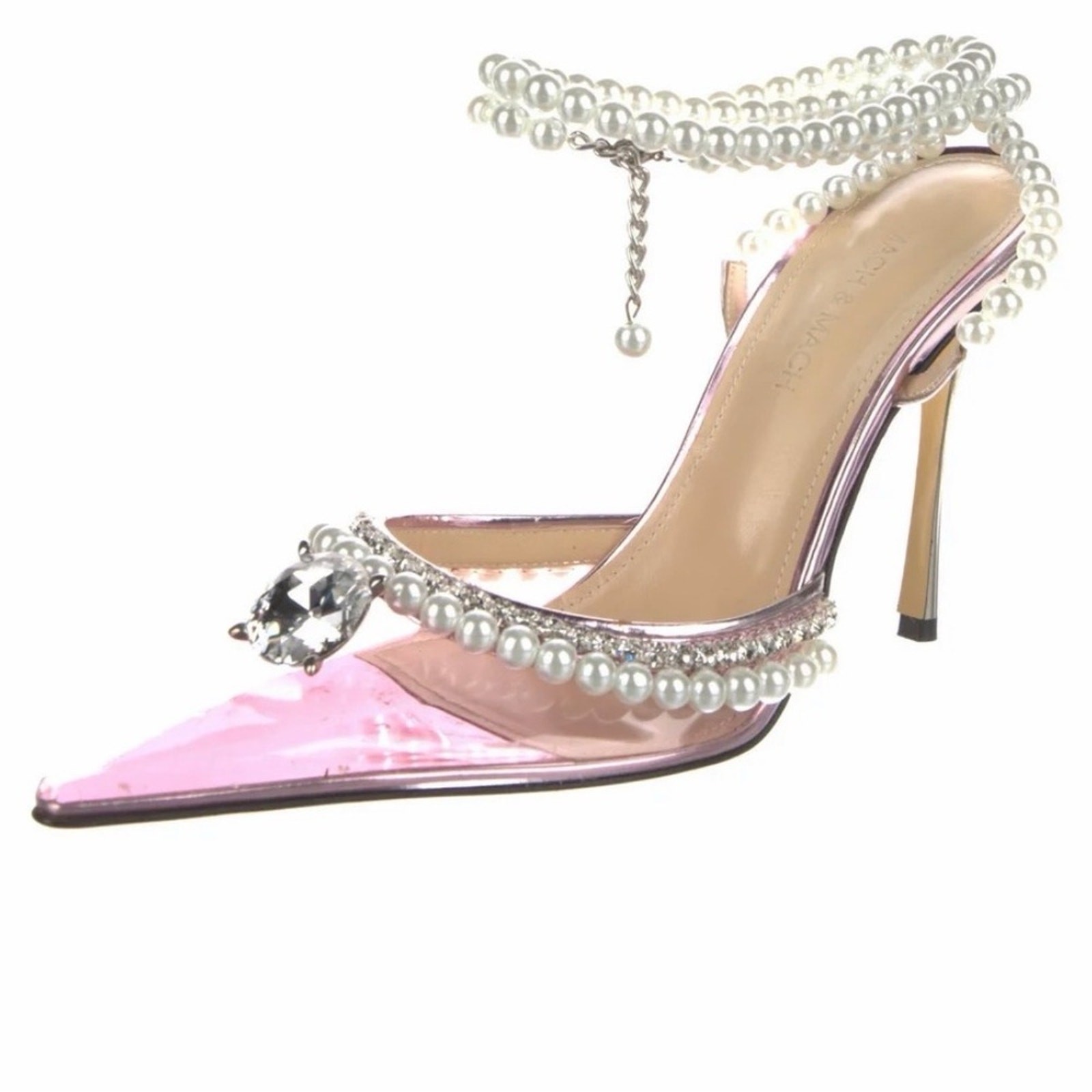 Mach & Mach Pearl-Embellished Pink PVC Stiletto Heels Sz 38