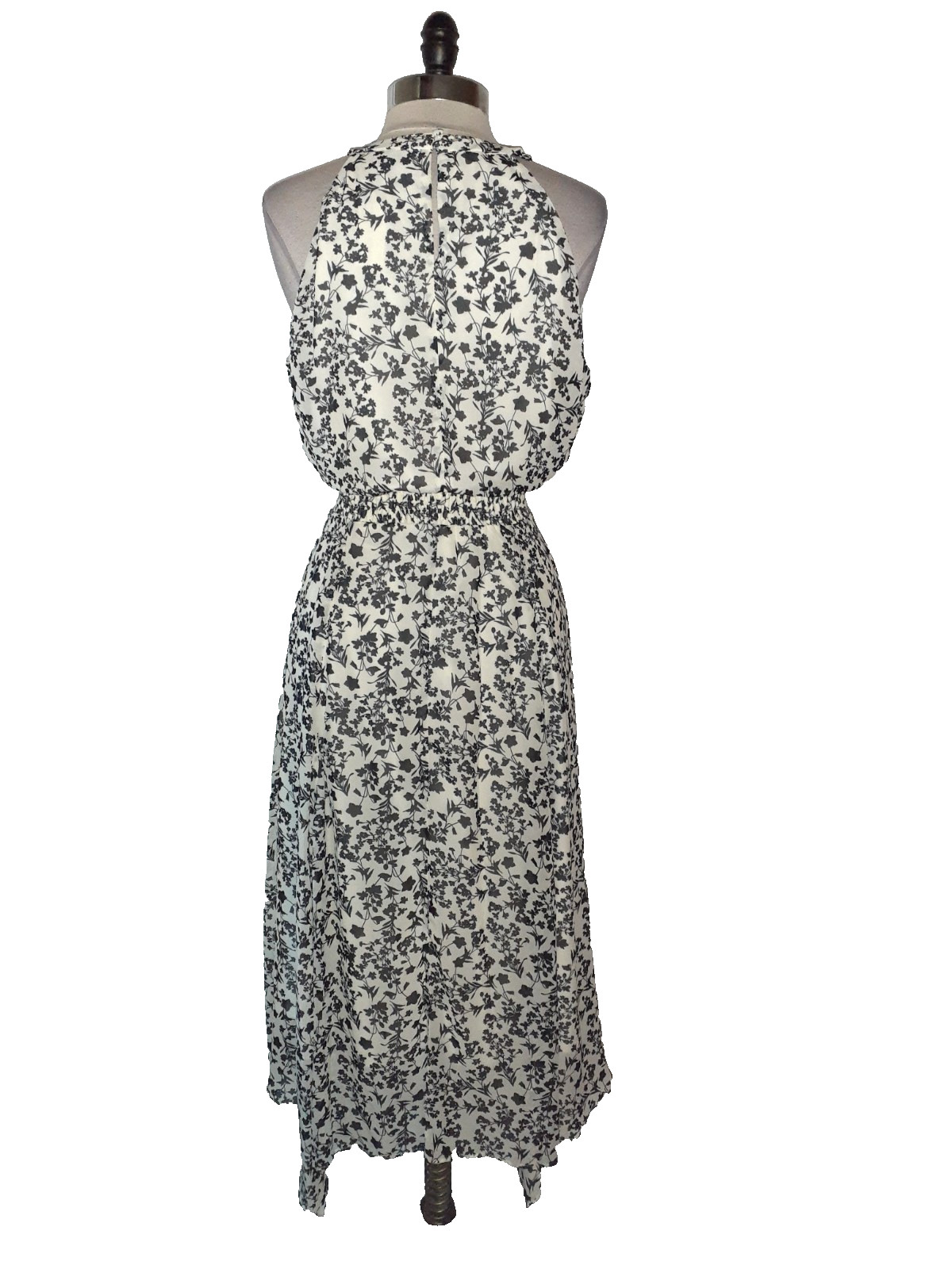 NEW LANE BRYANT Plus Size 14W A-Line Dress Ivory Black Floral Sleeveless Midi