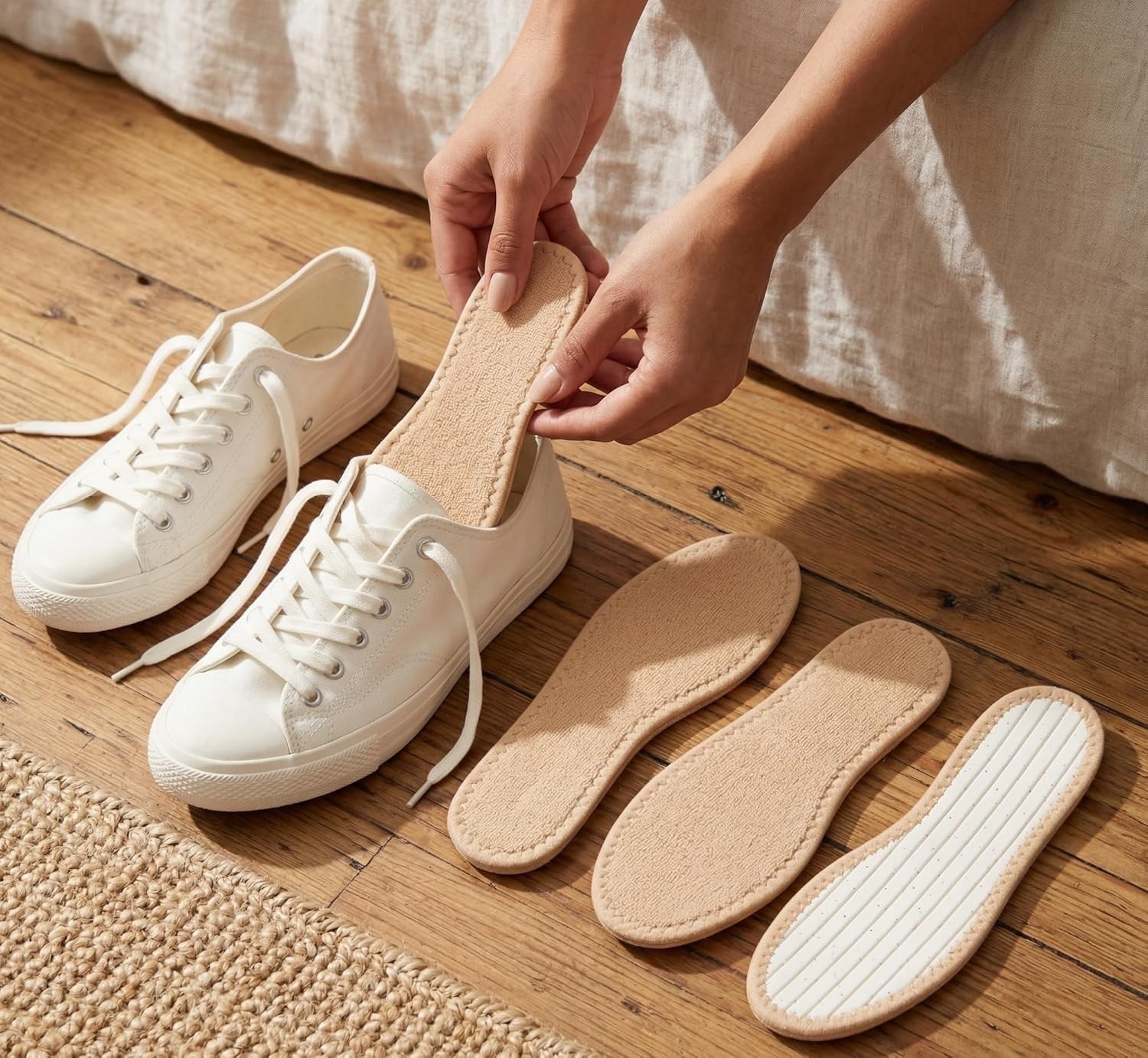 Washable Ventilate Absorbent Sweat Cotton Terry Shoe Insoles Women Men (Tan)