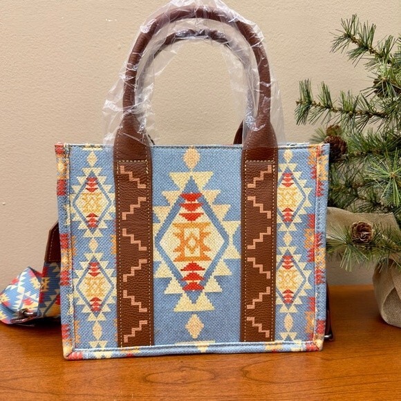 Wrangler Tote Crossbody Southwestern Guitar Strap Purse Blue Handbag NWT