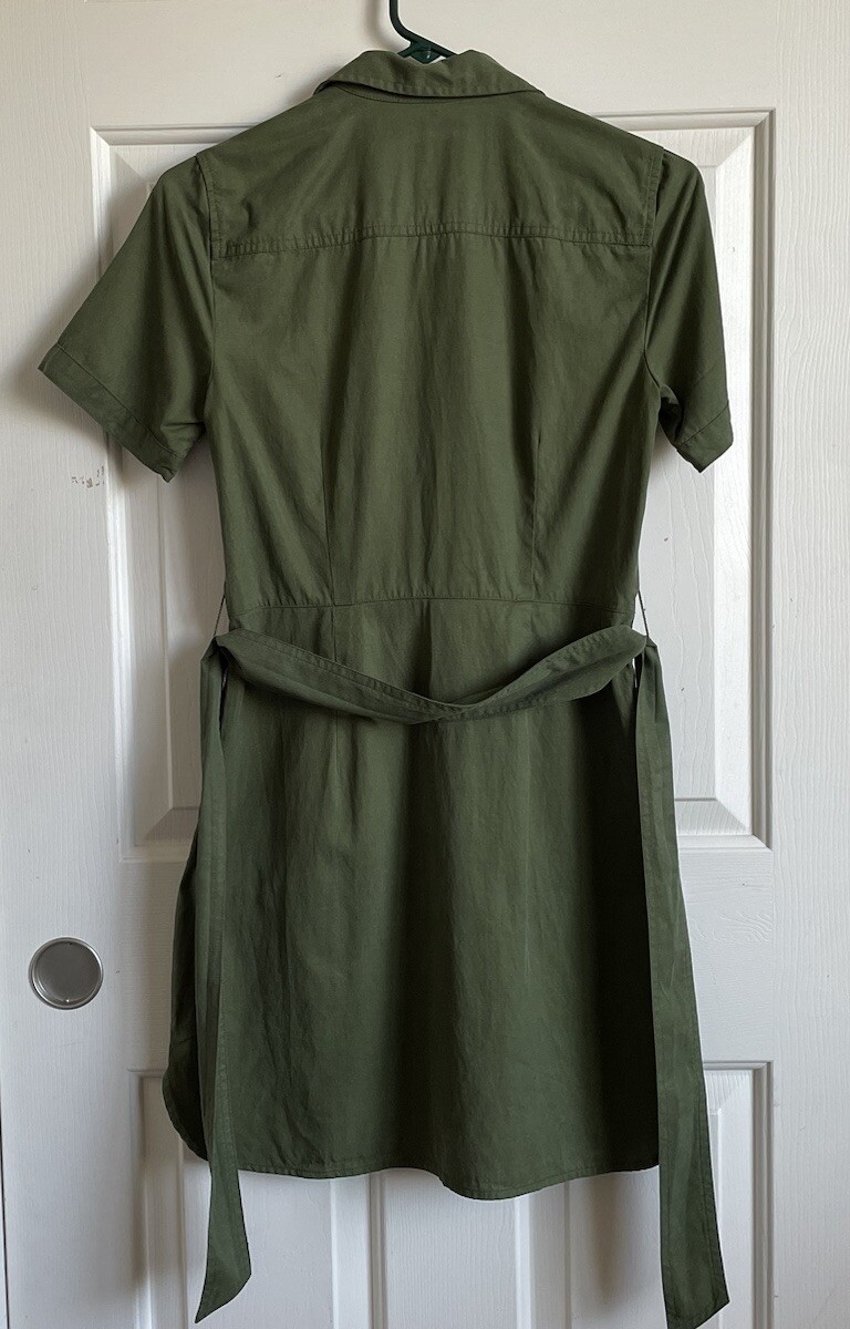 J. Crew Women’s Size 00 Green button up short sleeve Pockets Tie shirt dress