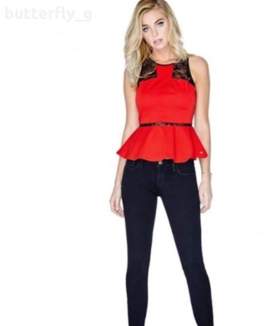 Guess Women’s Red Strappy Cutout Peplum Blouse Top Size L