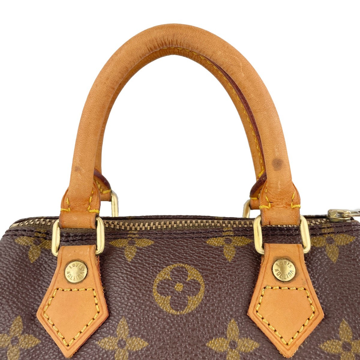Louis Vuitton Monogram Mini speedy Leather Fabric Brown Handbag 4574