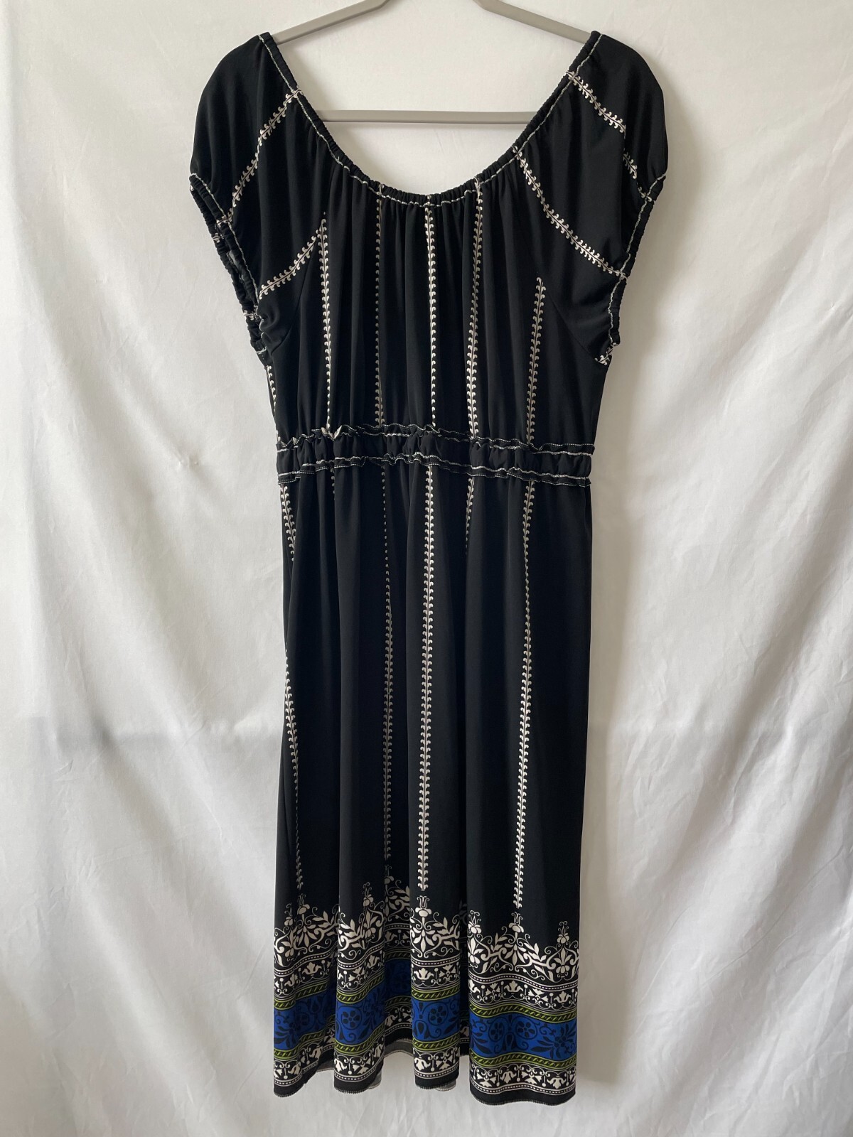 Max Edmon Womens Black Scoop Neck Floral Ethnic Print Fit & Flare Dress Size XL