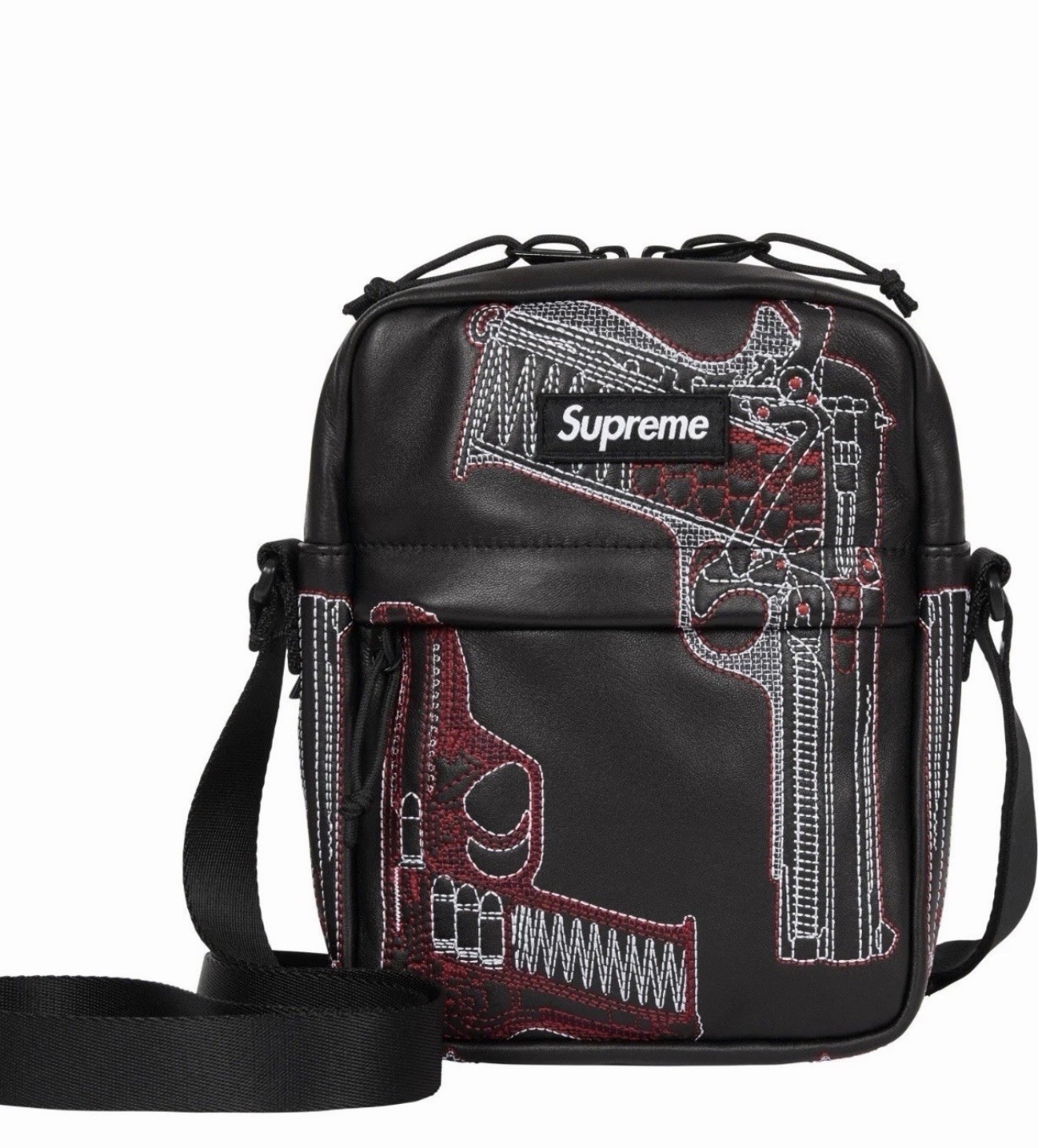 Supreme Guns Leather Embroidered Shoulder Bag SS26