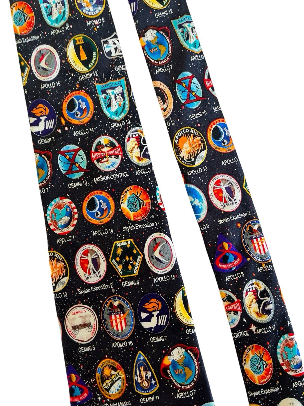 Museum Artifacts Silk Tie Early Space Missions Badges NASA Multicolor Necktie