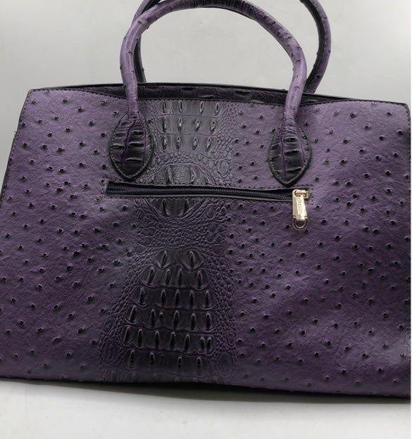 Dasein Ostrich Purple Structured Satchel Handbag with Gold-Tone Lock