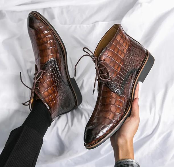 Alligator Pattern Men’s Derby Shoes Business Ankle Boots Chukka Formal Britain