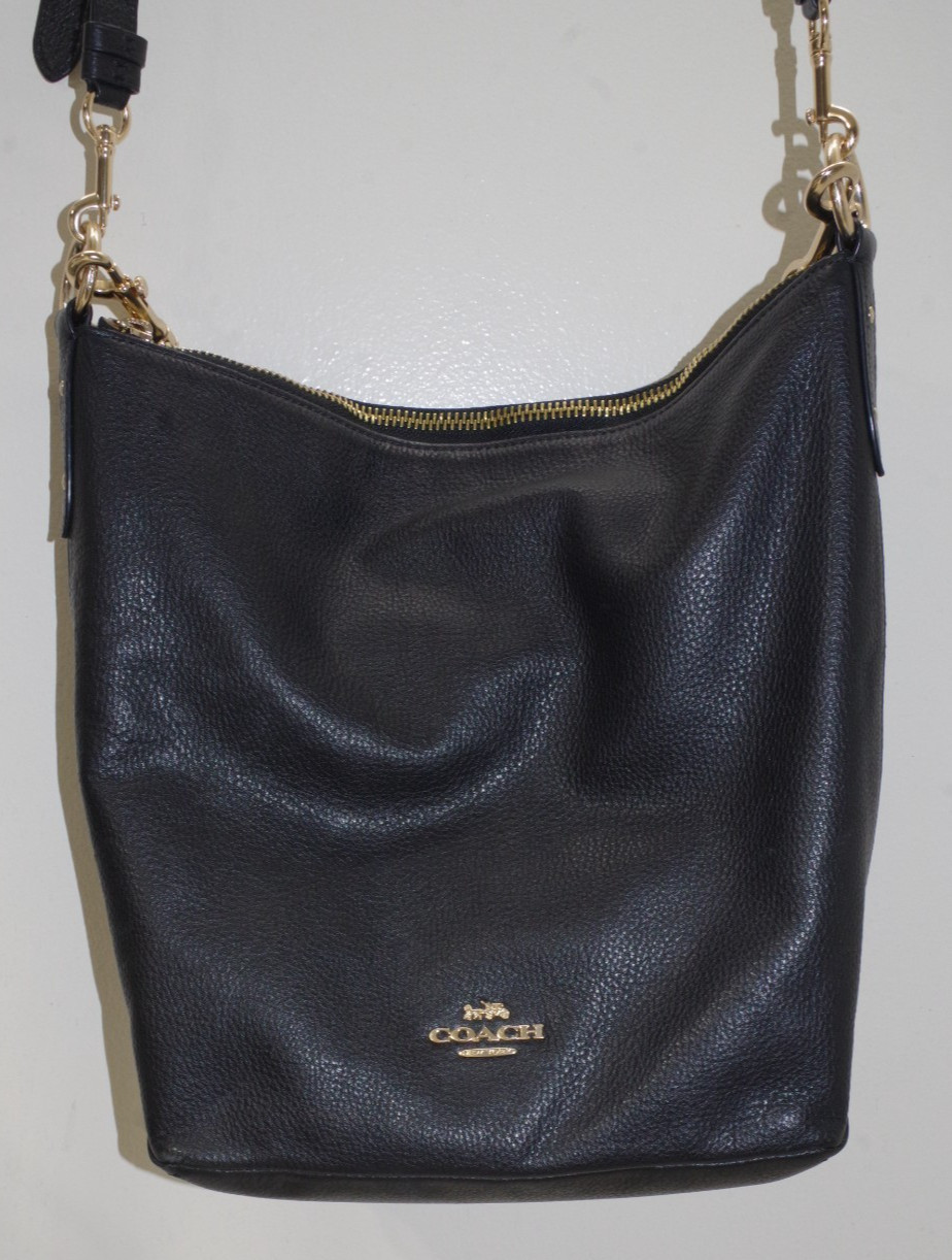 P3 COACH Bag Black Abby Duffle Pebbled Leather Gold Zip Black Double Straps