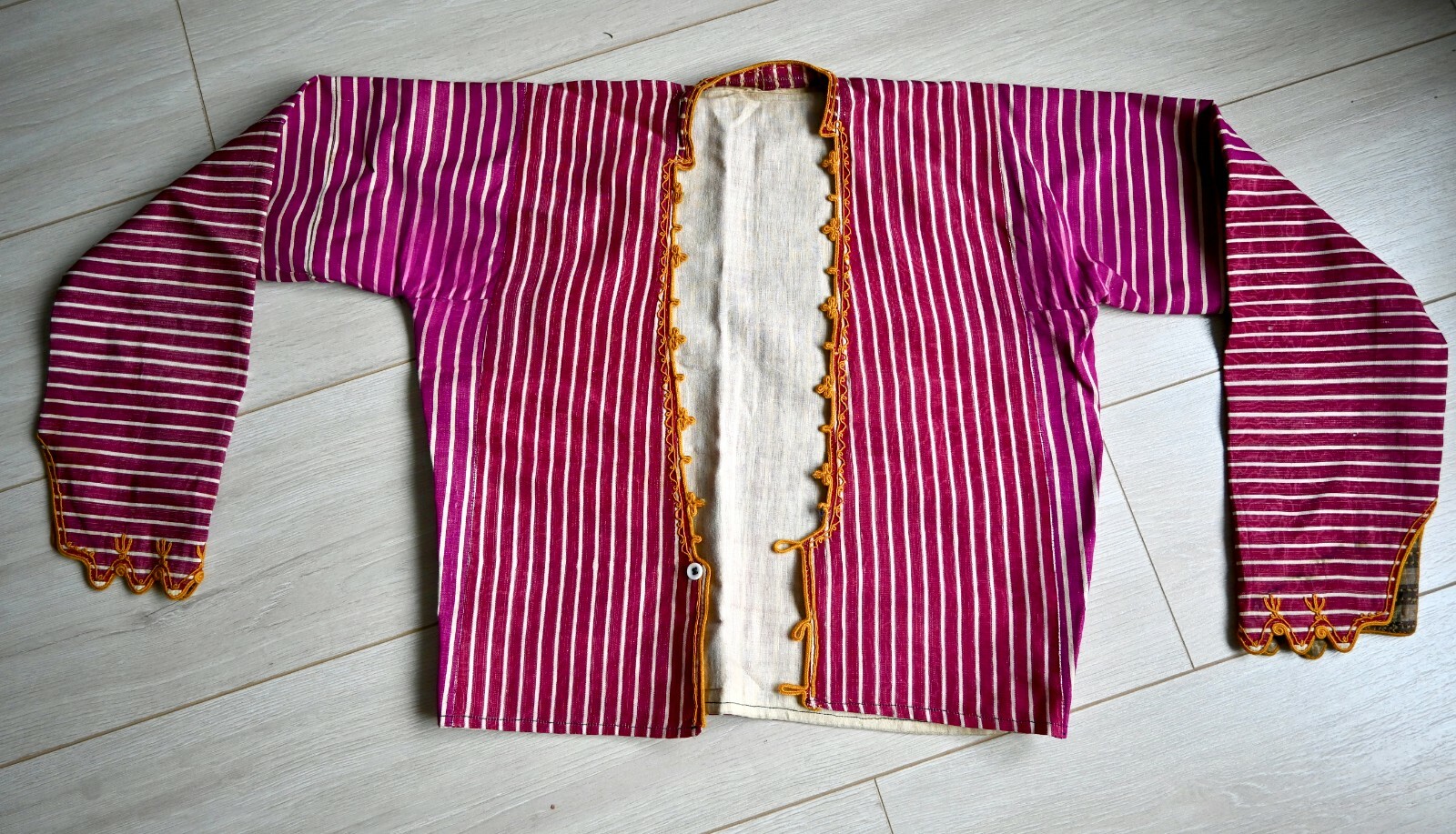 Antique Ottoman Anatolian Jacket Pink with White Stripes Embroidery Patchwork