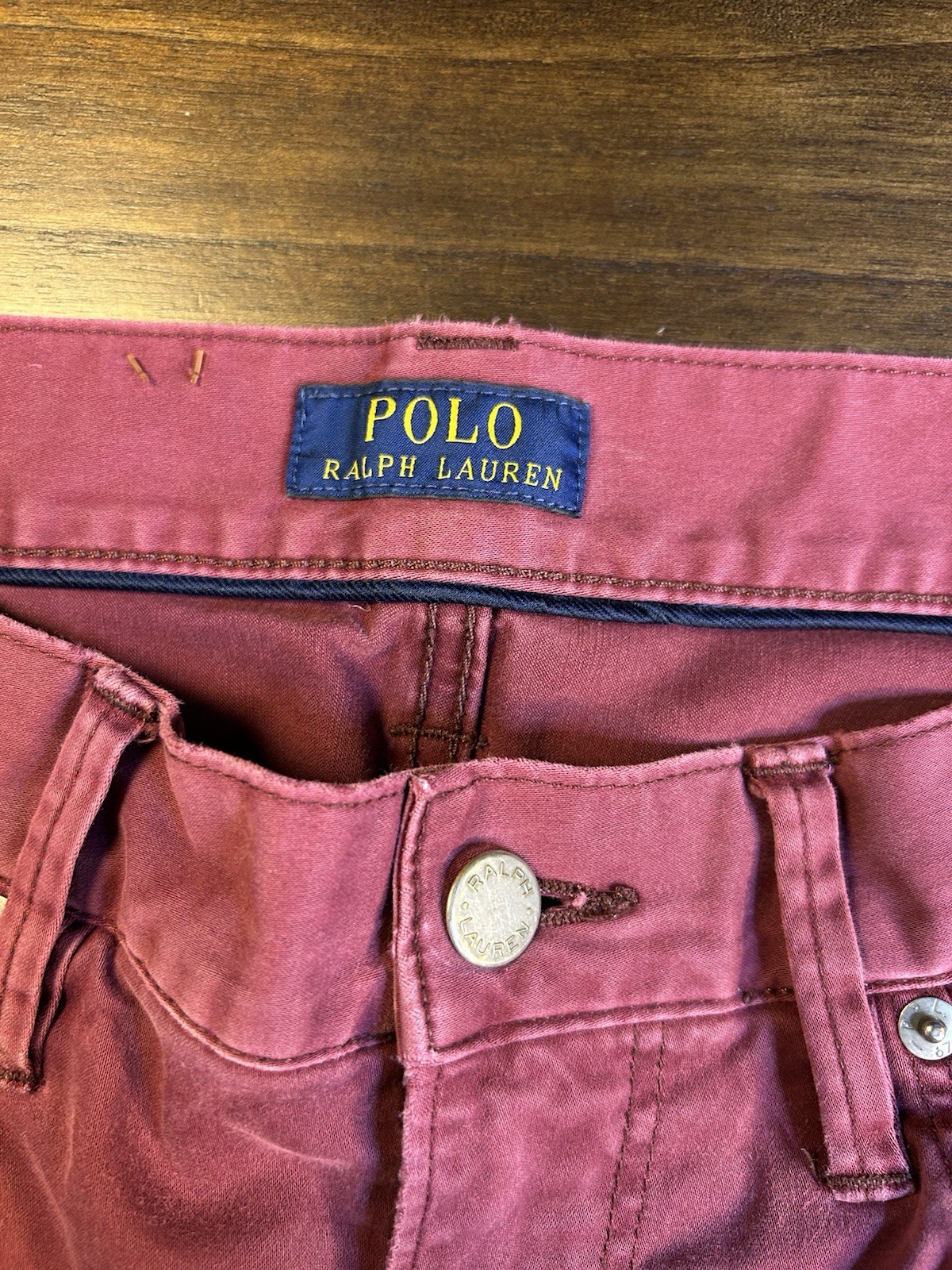 Men’s Maroon Denim Stretch Straight Fit Button Zip Fly Jeans Pant Size W32 L32