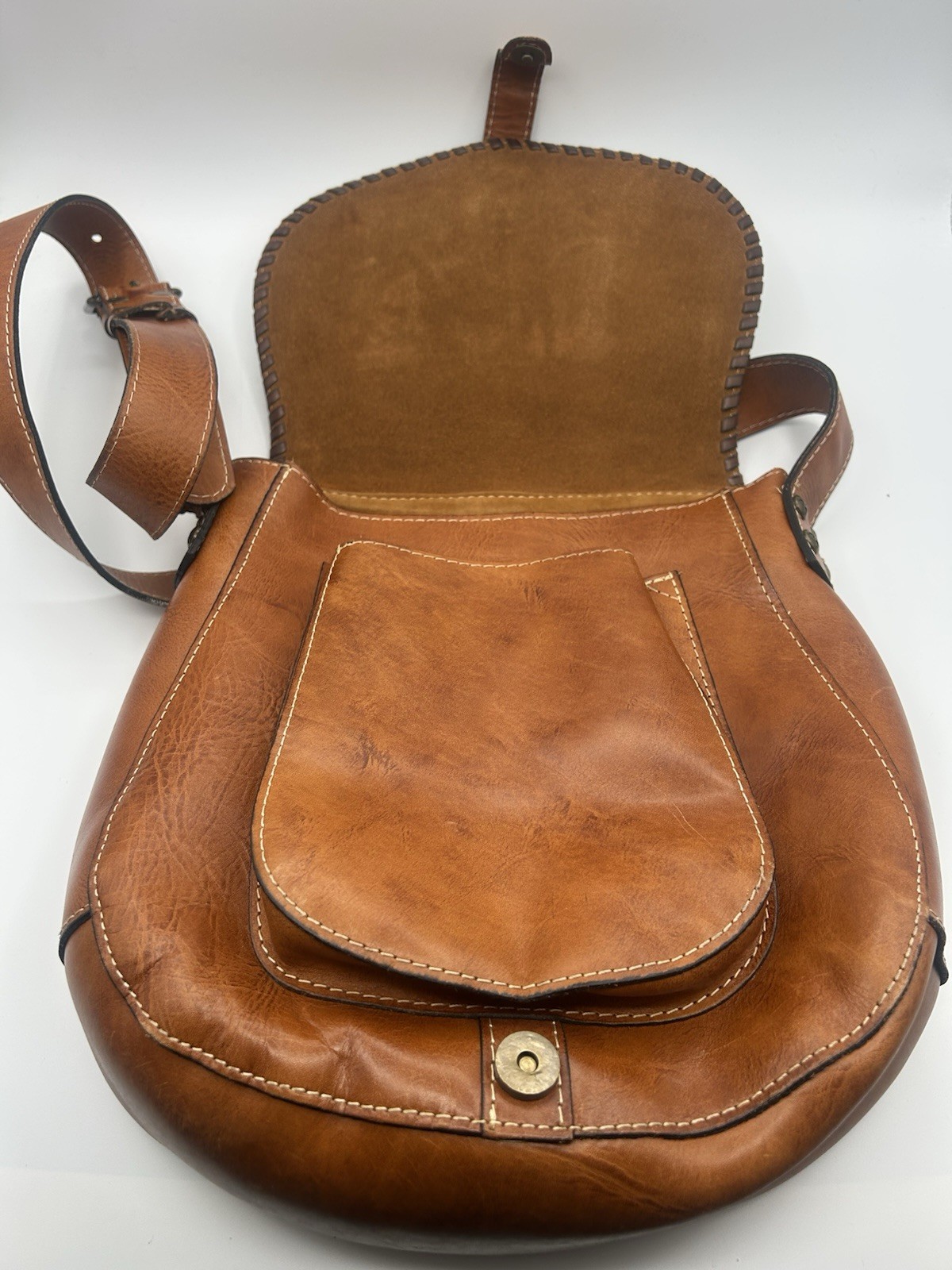 Patricia Nash Barcelona Large Saddlebag Tooled Italian Leather Brown Western